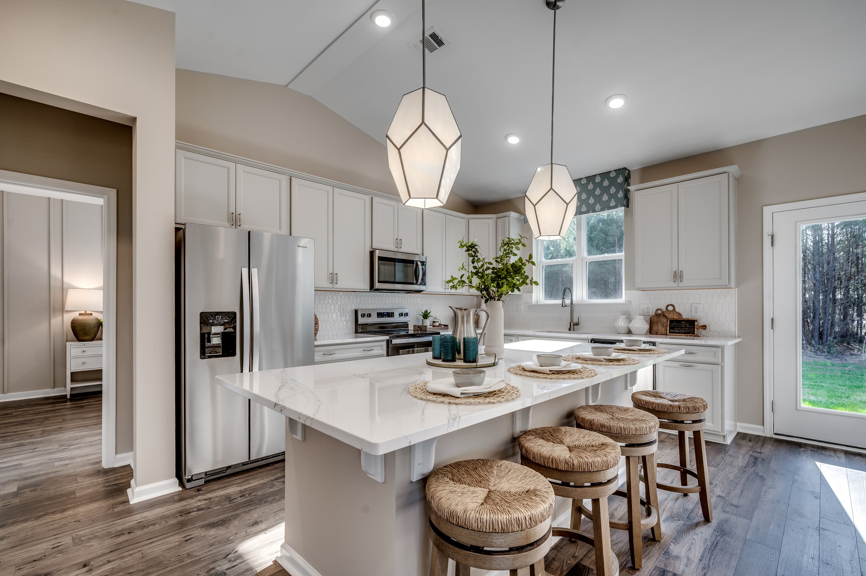 kitchen island with white countertops