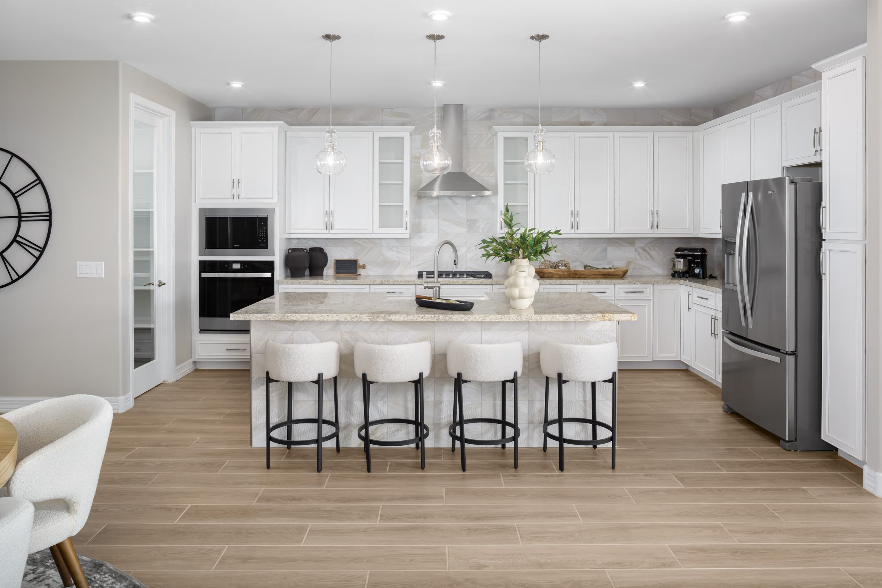 large kitchen island with granite countertops