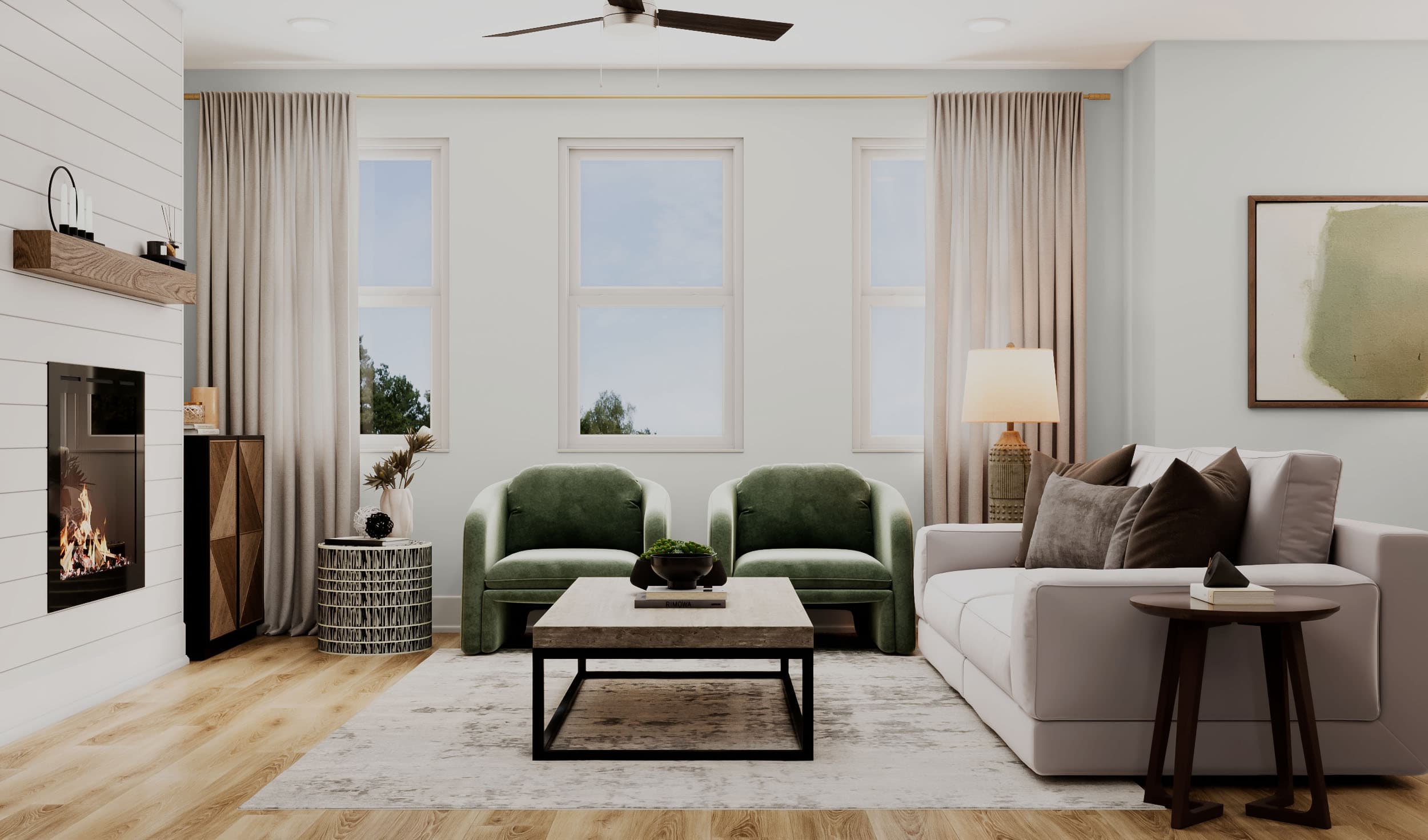 great room with couch and accent chairs