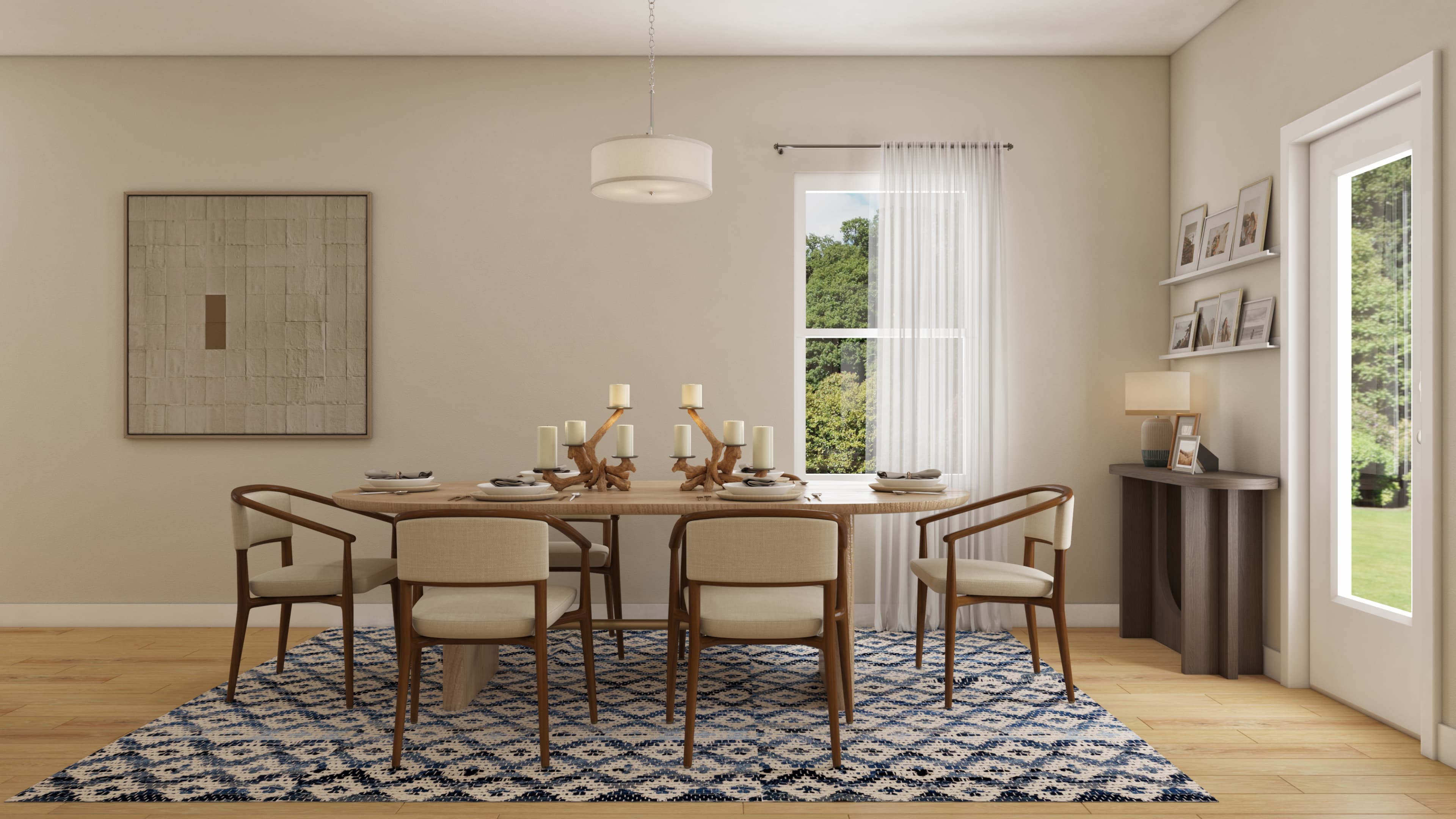 dining table near a glass window