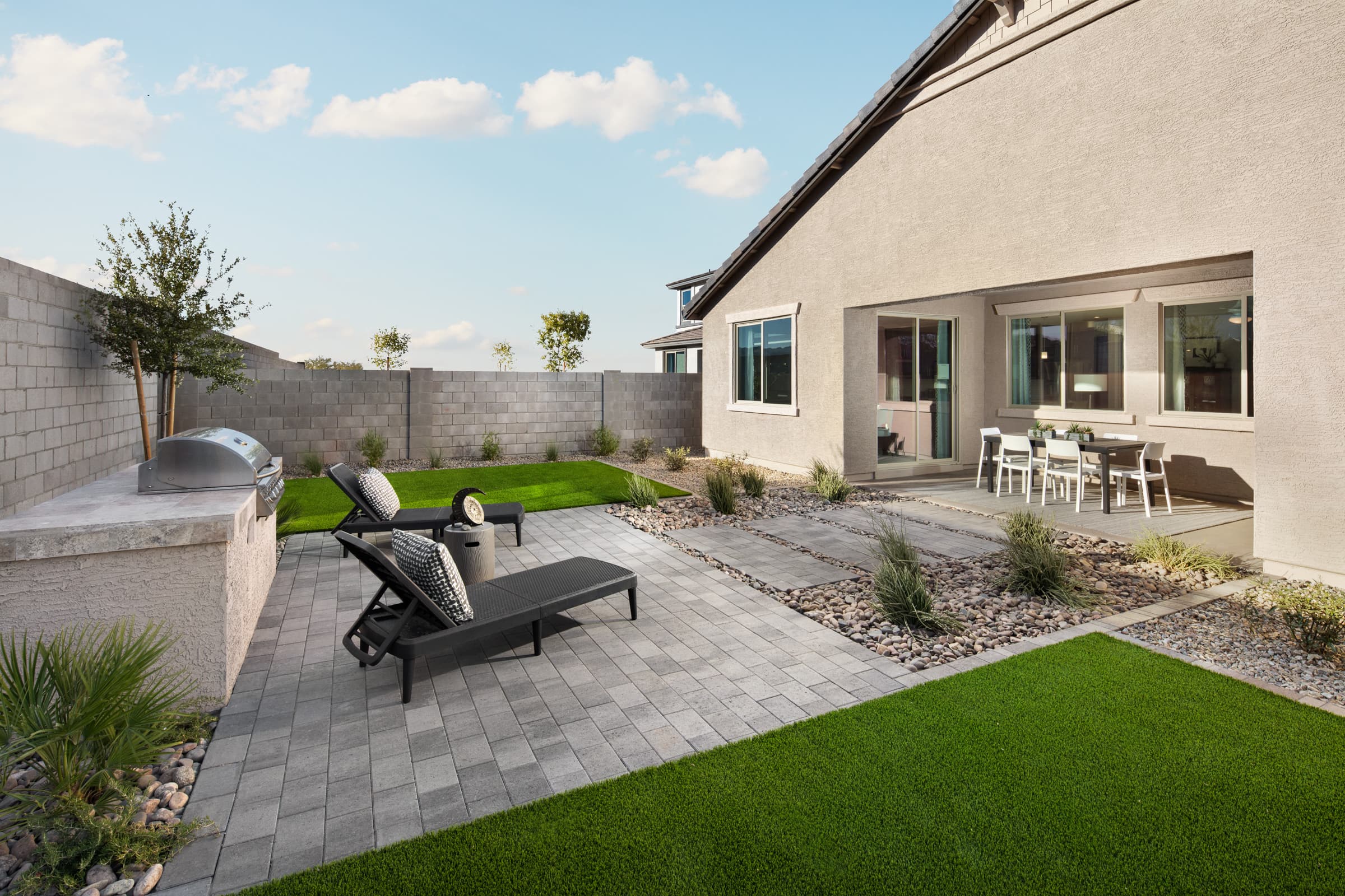 spacious backyard with patio furniture