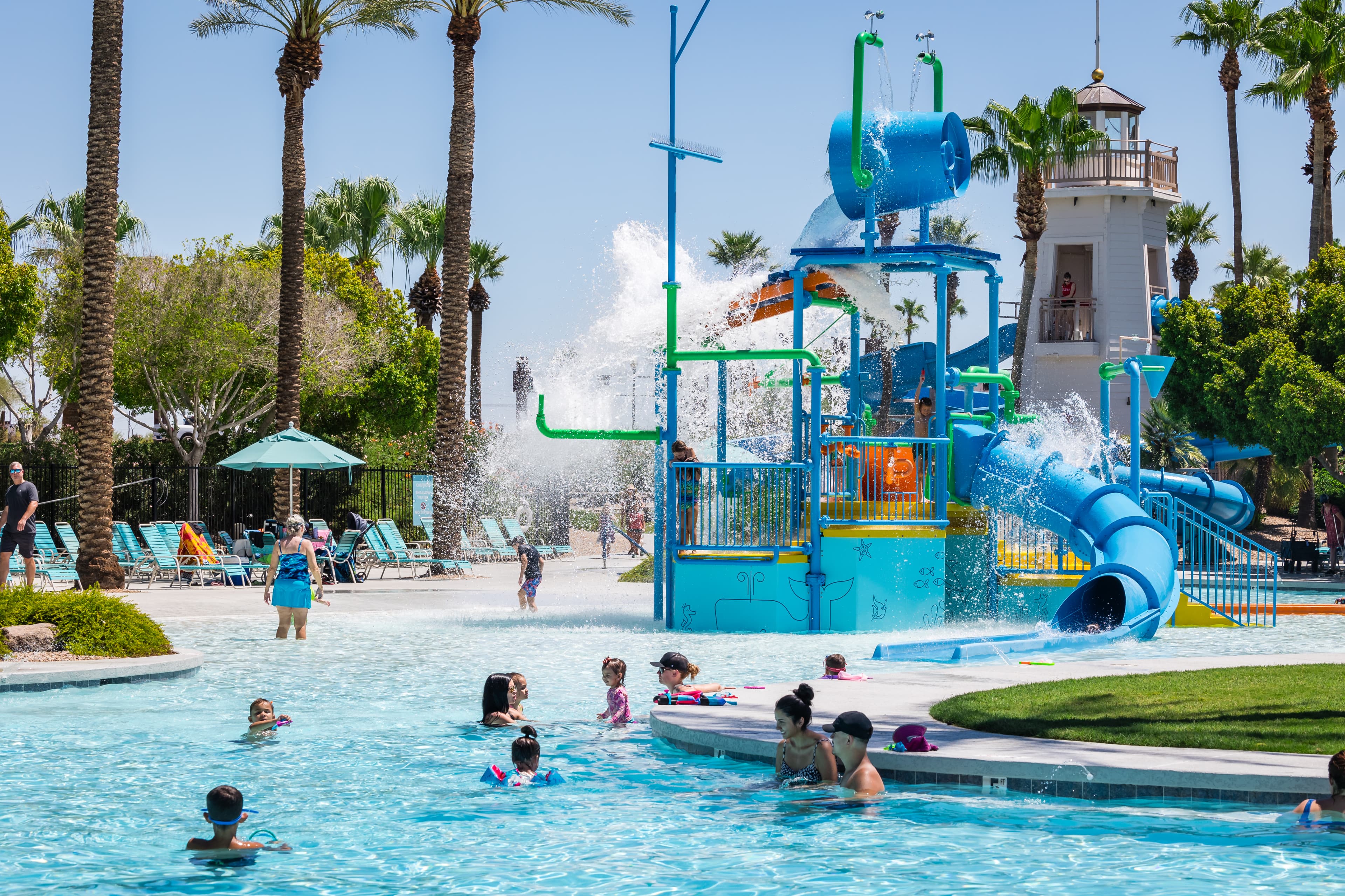children playing at resident waterpark