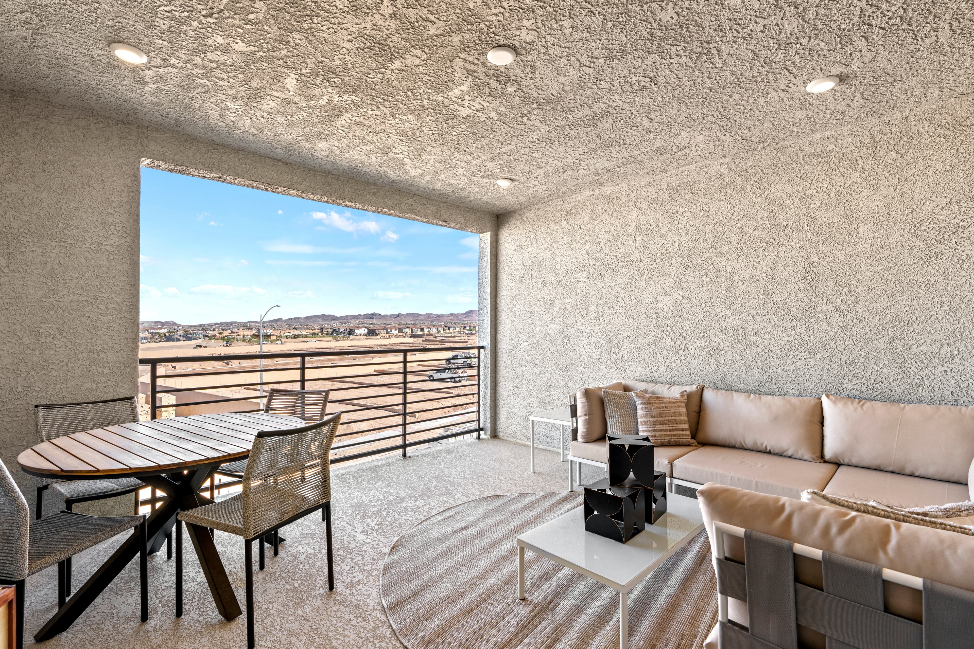 balcony with mountain views and outdoor furniture