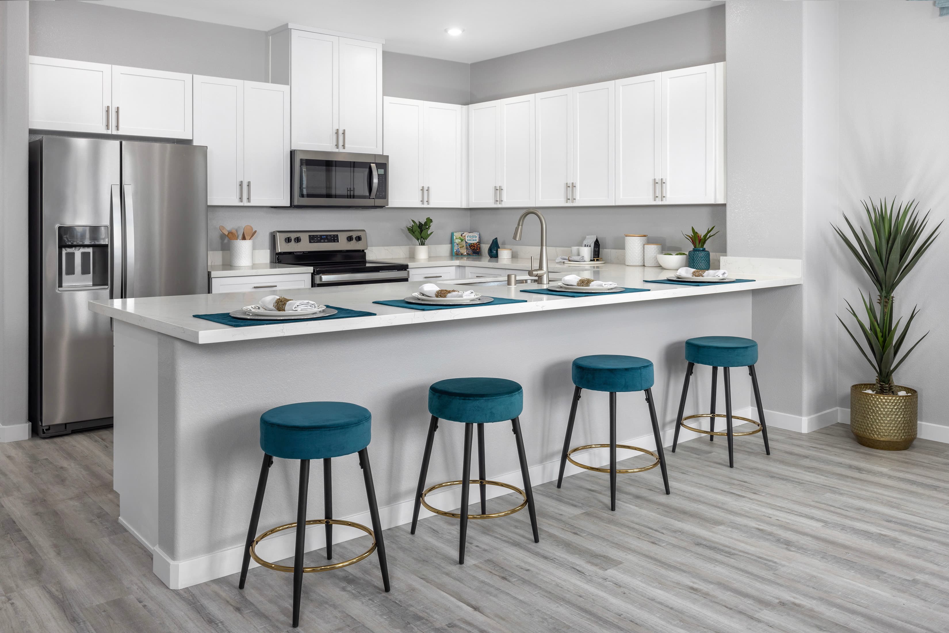 kitchen with large island and white countertops
