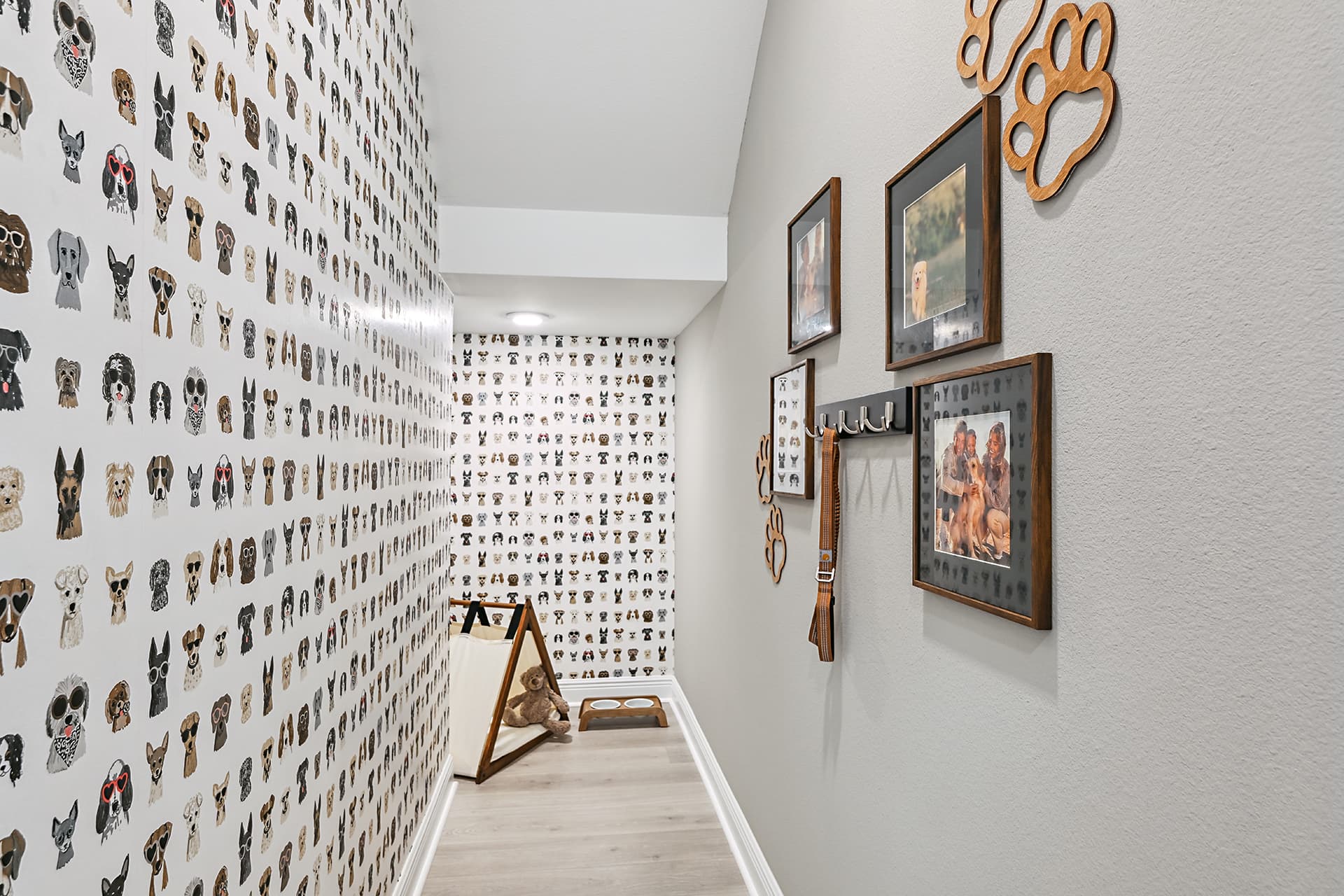 first-floor storage closet with laminate flooring