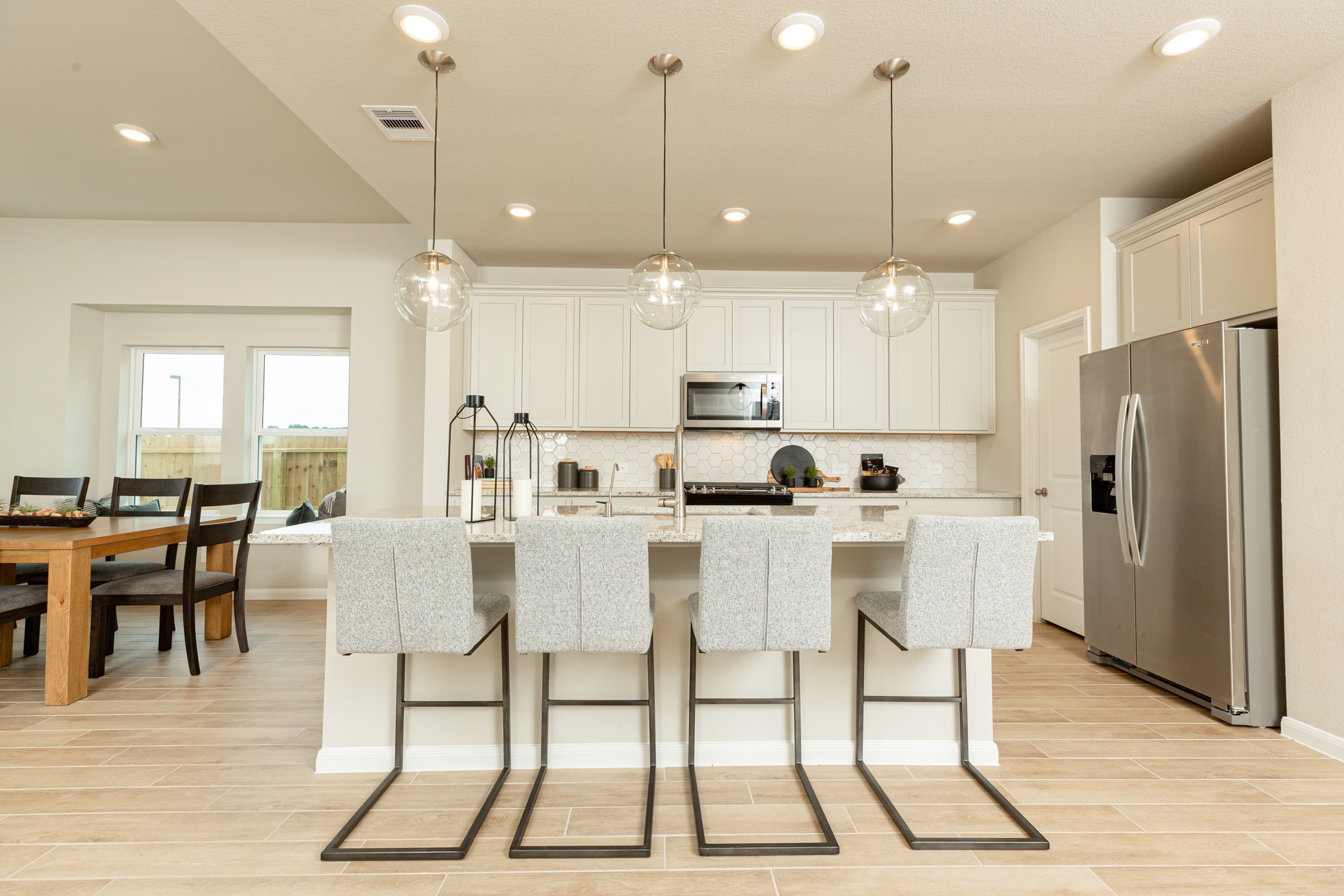 kitchen with glass pendant lighting 