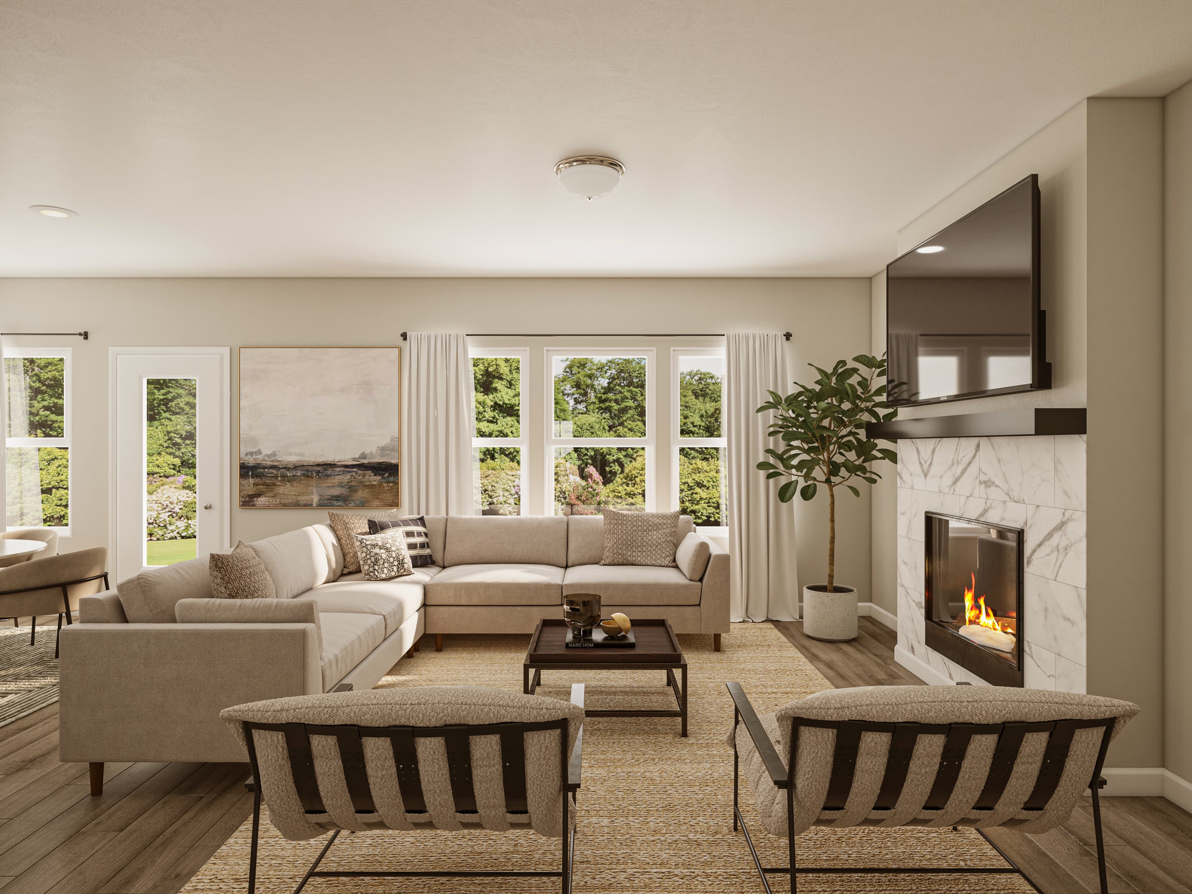 living room with fireplace and mounted television