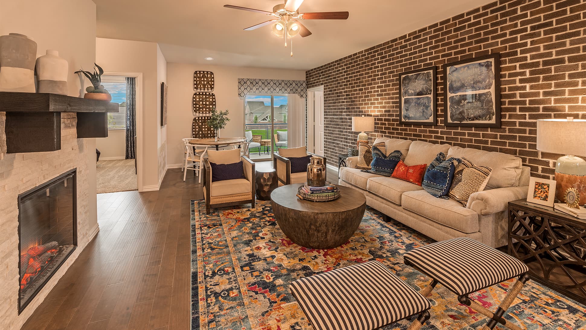 living room with wood flooring and fireplace