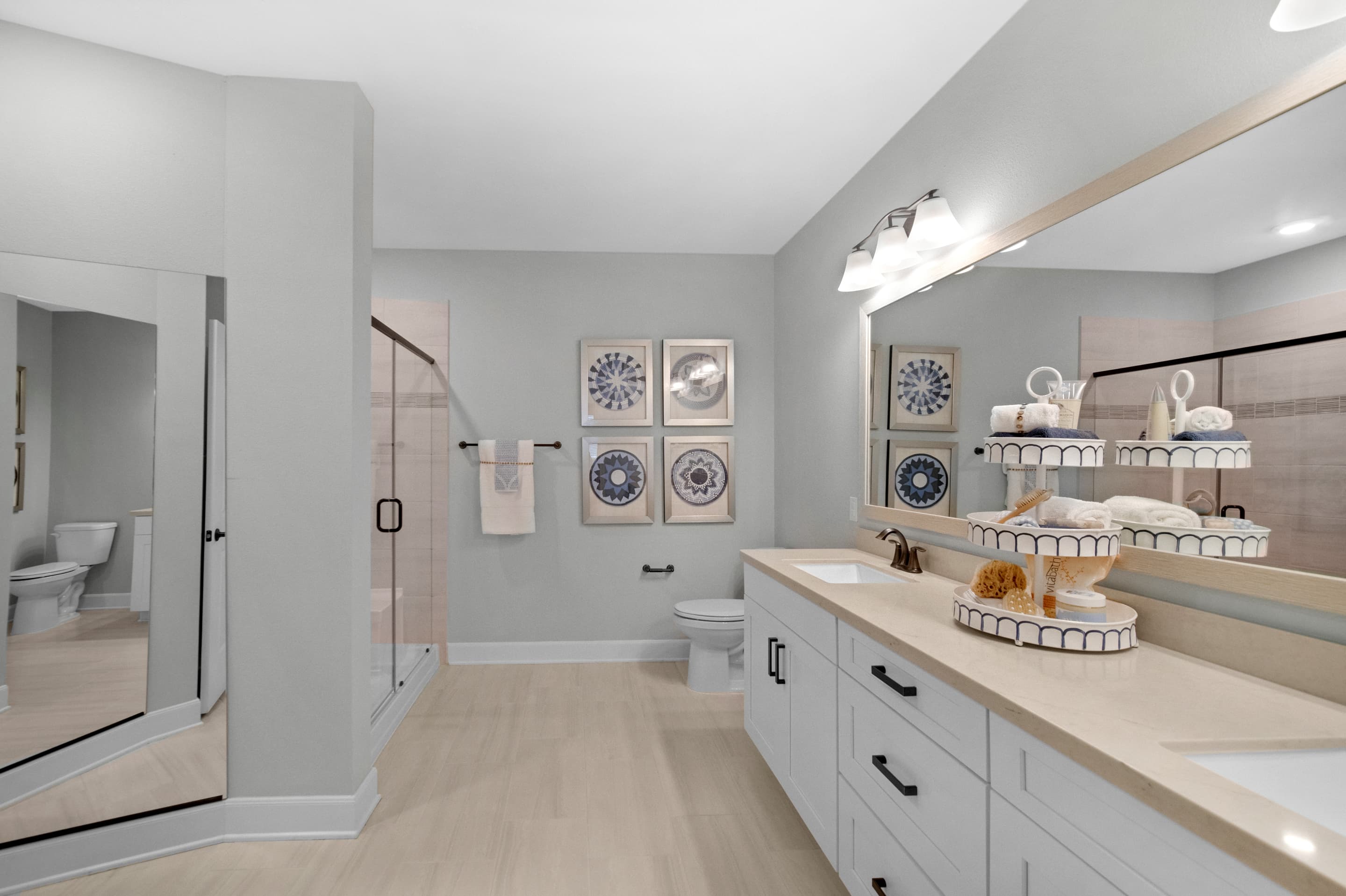 primary bathroom with bathtub and shower
