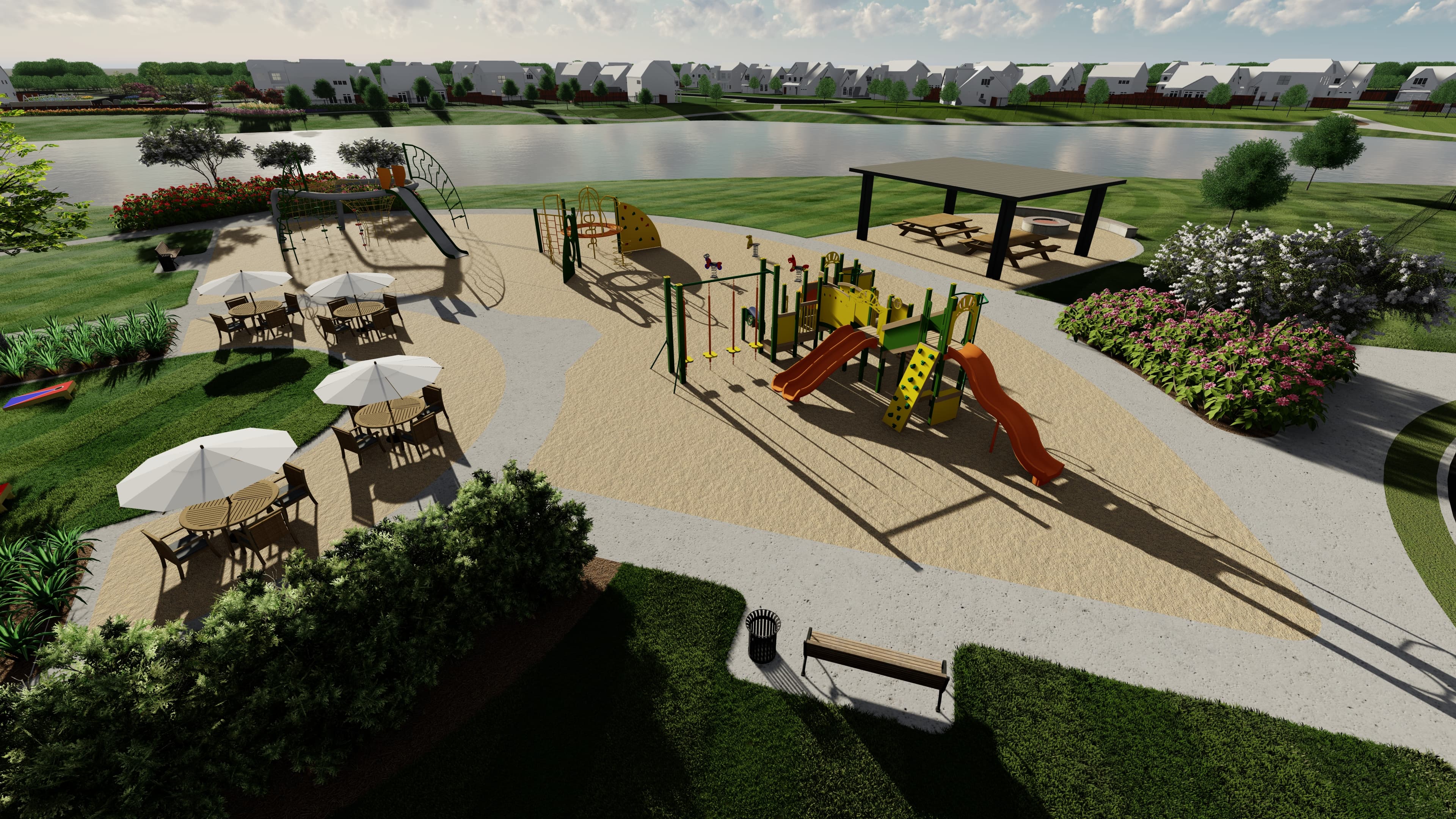 playground with slides and swings 