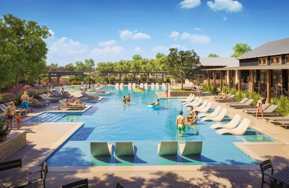 pool with lounge chairs and cabanas