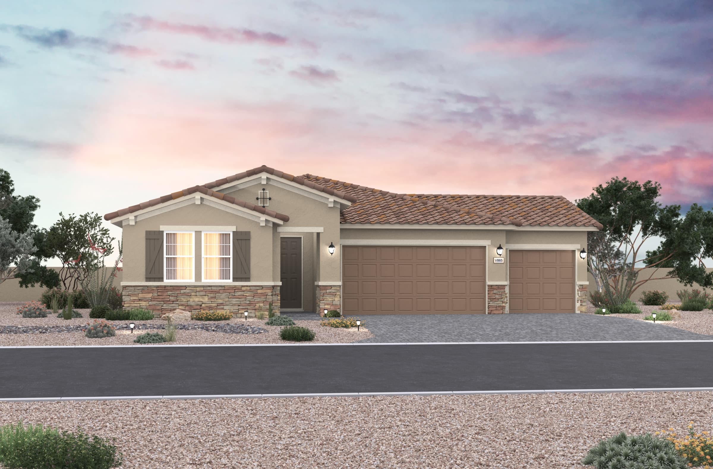 single-story home with 3-car garage