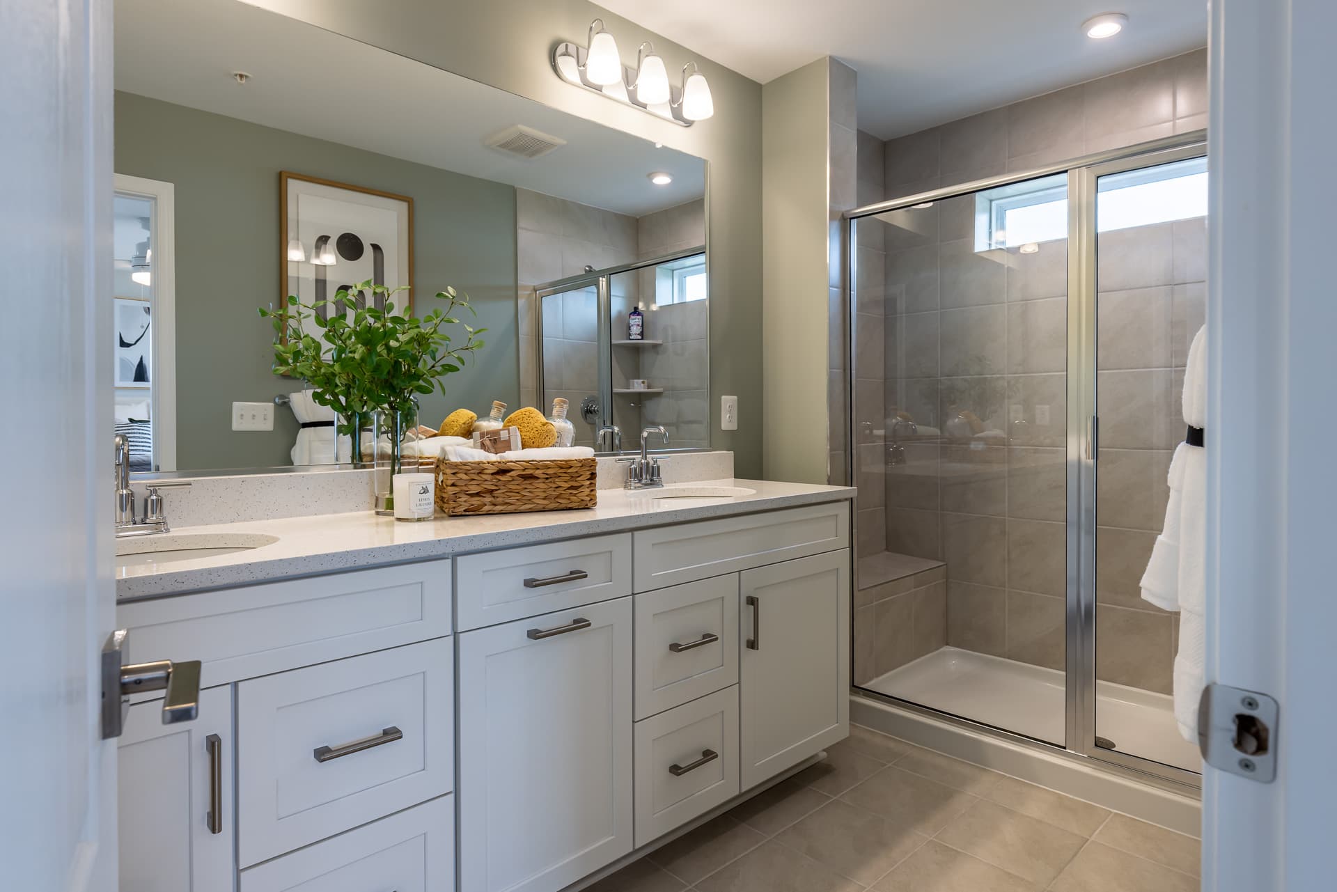 primary bath with an oversized shower