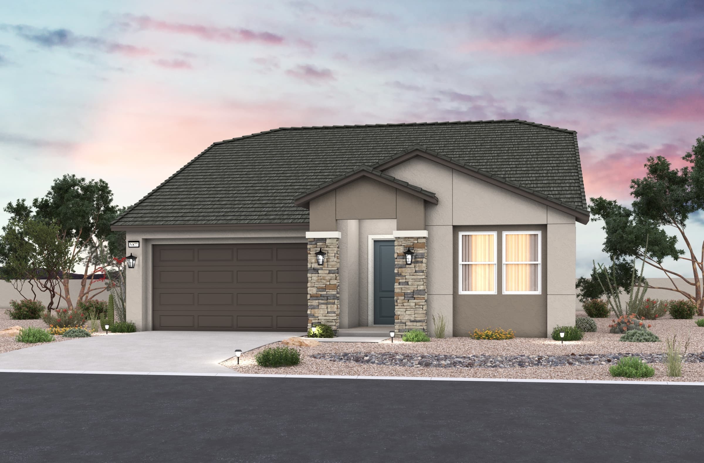 home exterior with stucco & brick