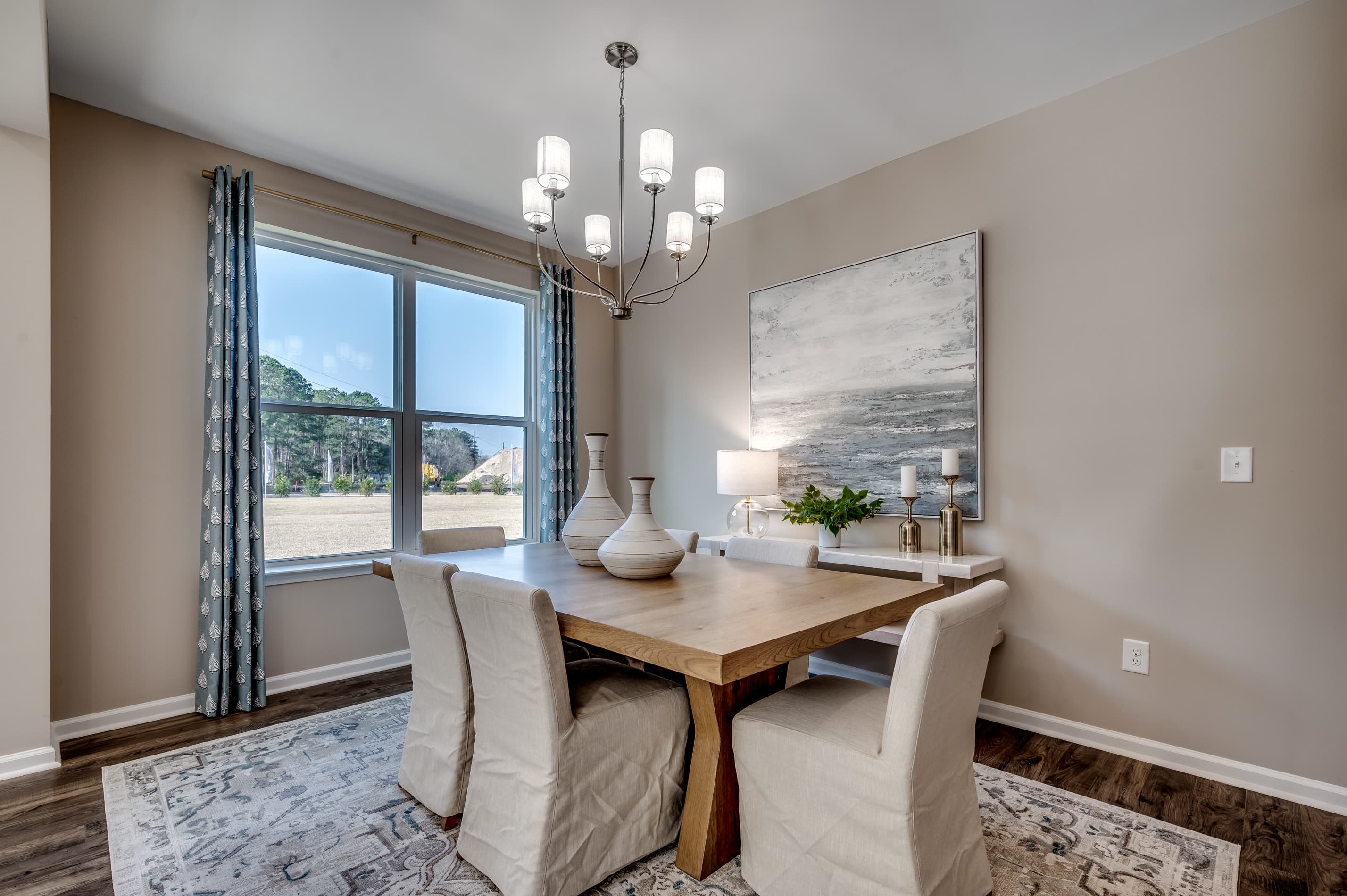 natural light, large windows and silver fixture