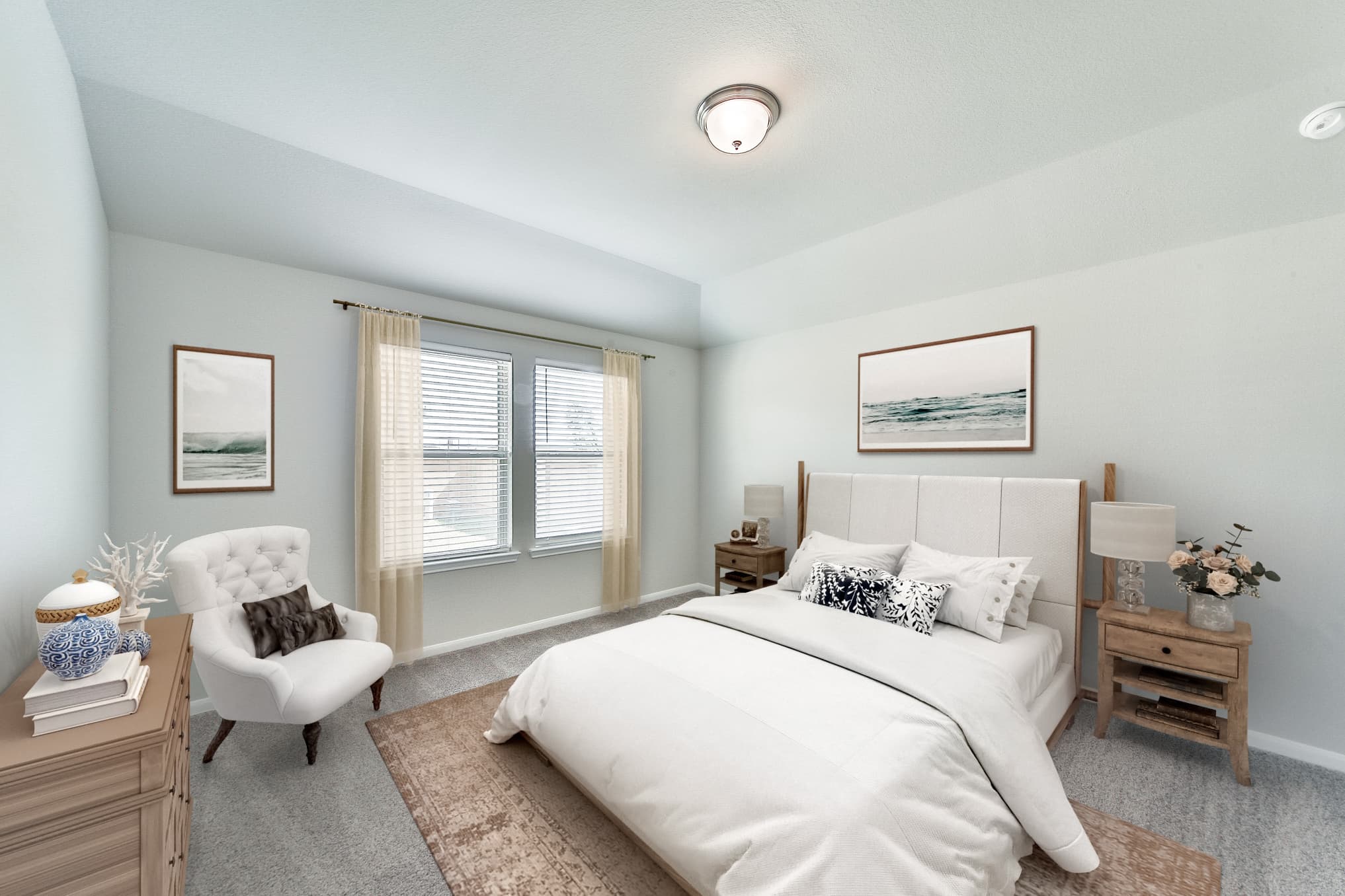 bright spacious primary bedroom with modern design