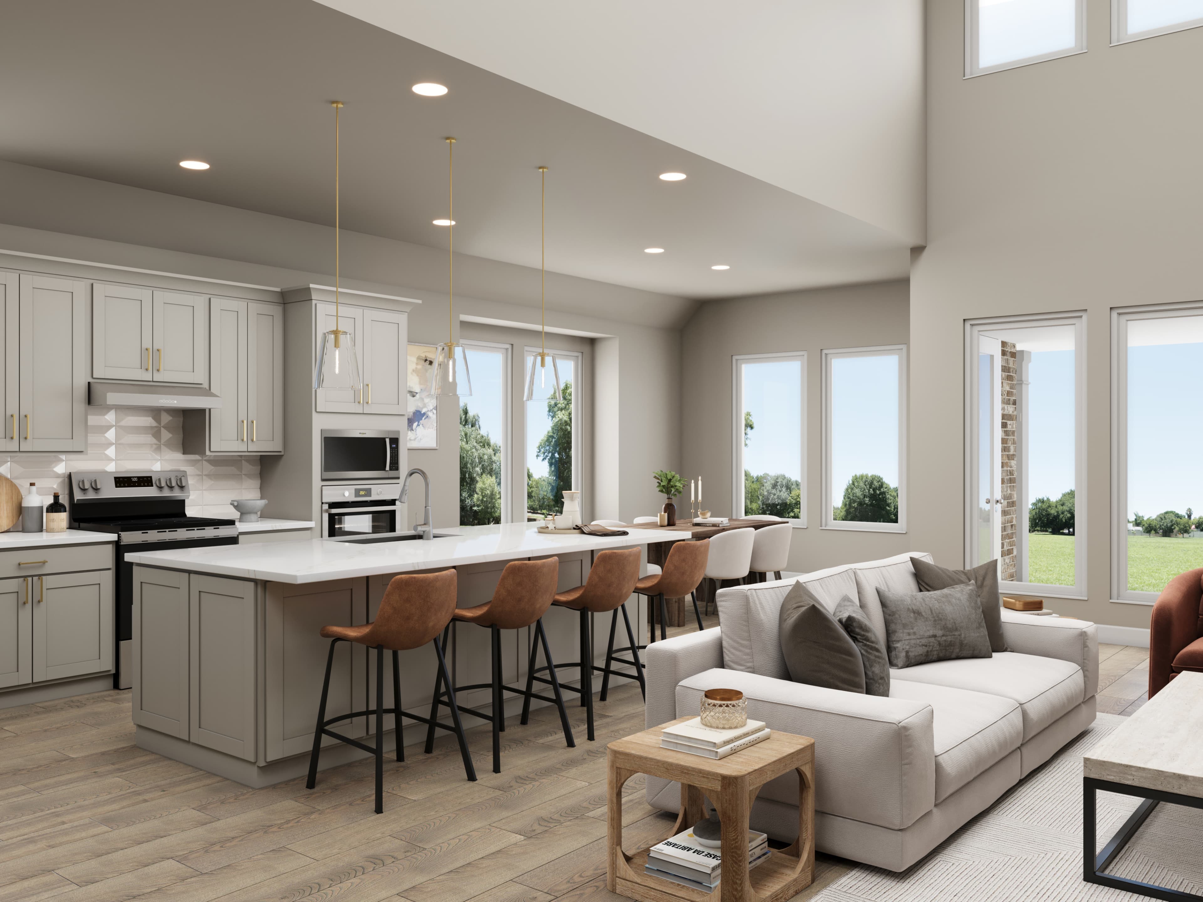 kitchen with island and pendant lighting