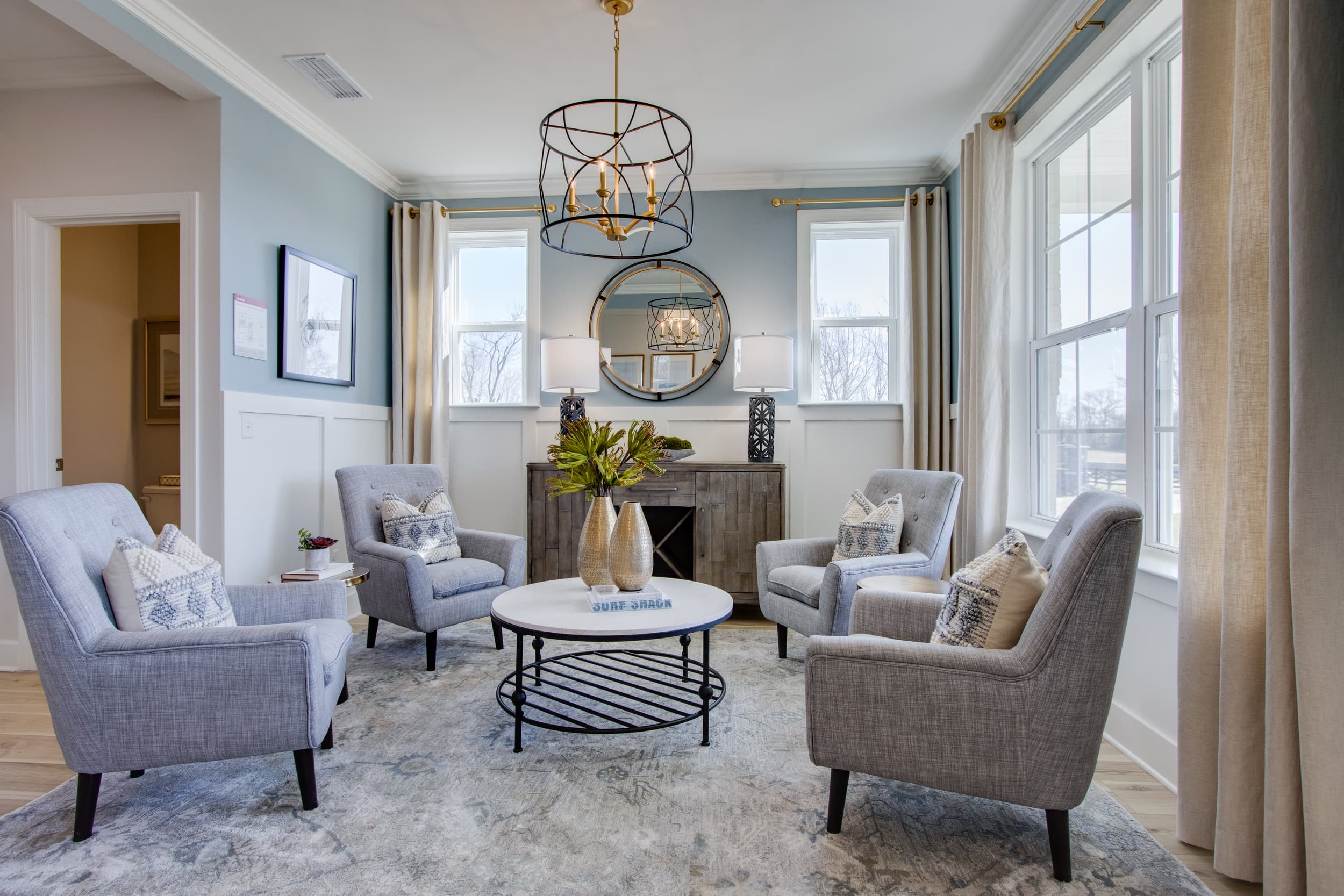 dining room area with four accent chairs