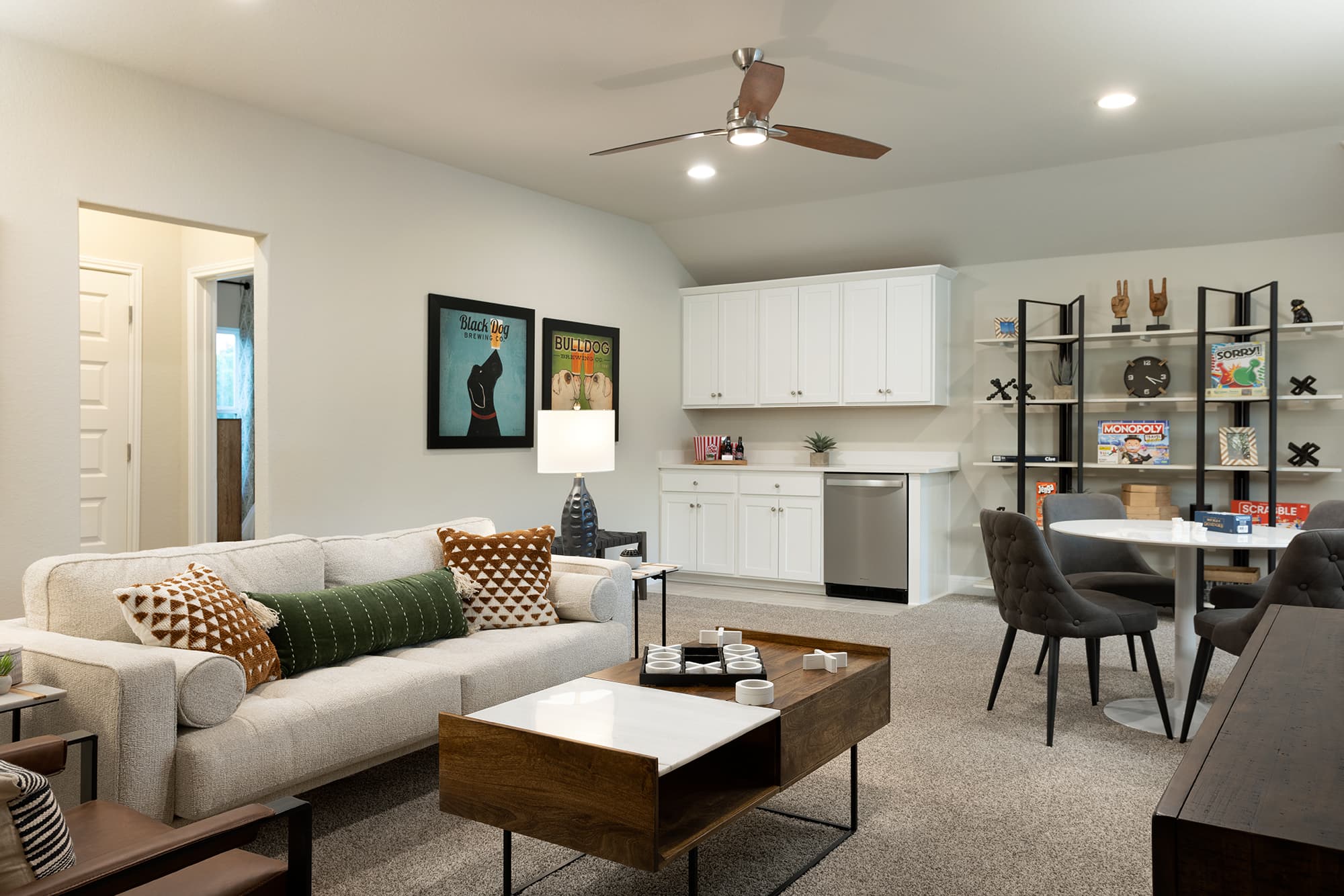 staged loft with tv and couch