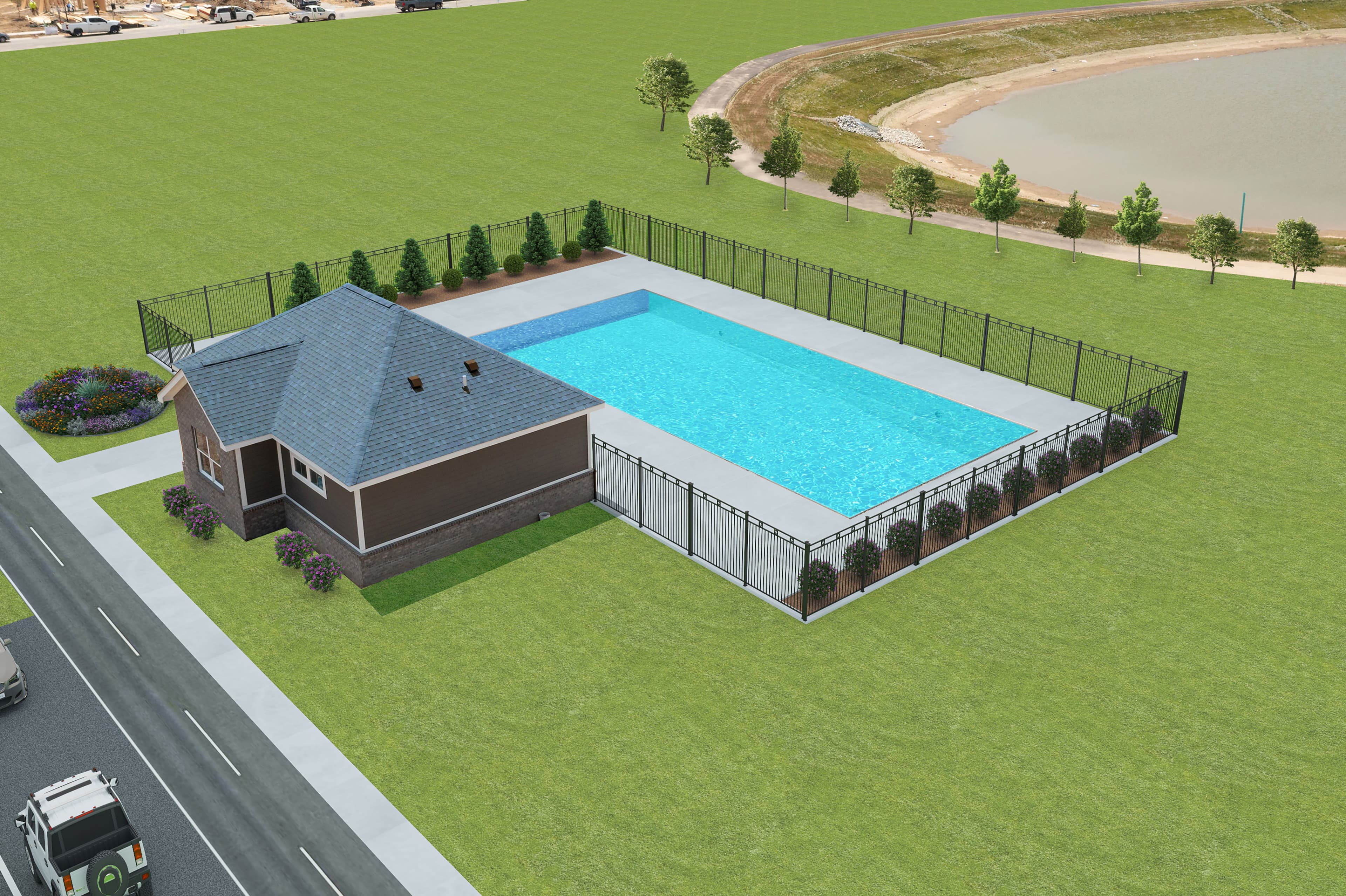 pool rendering with pool house 