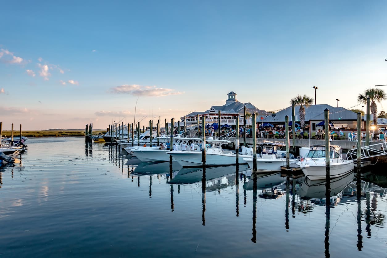 dock and boats at Murrells Inlet marshwalk