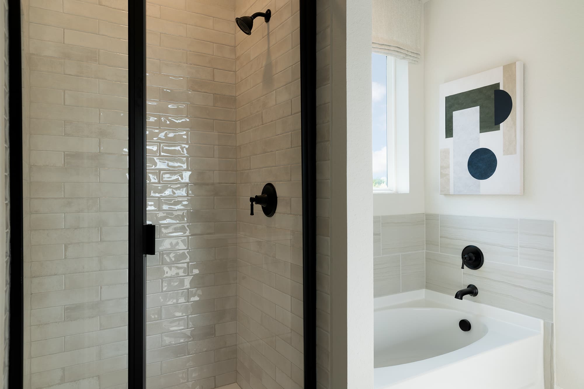 bathroom with walk-in shower & bathtub separate