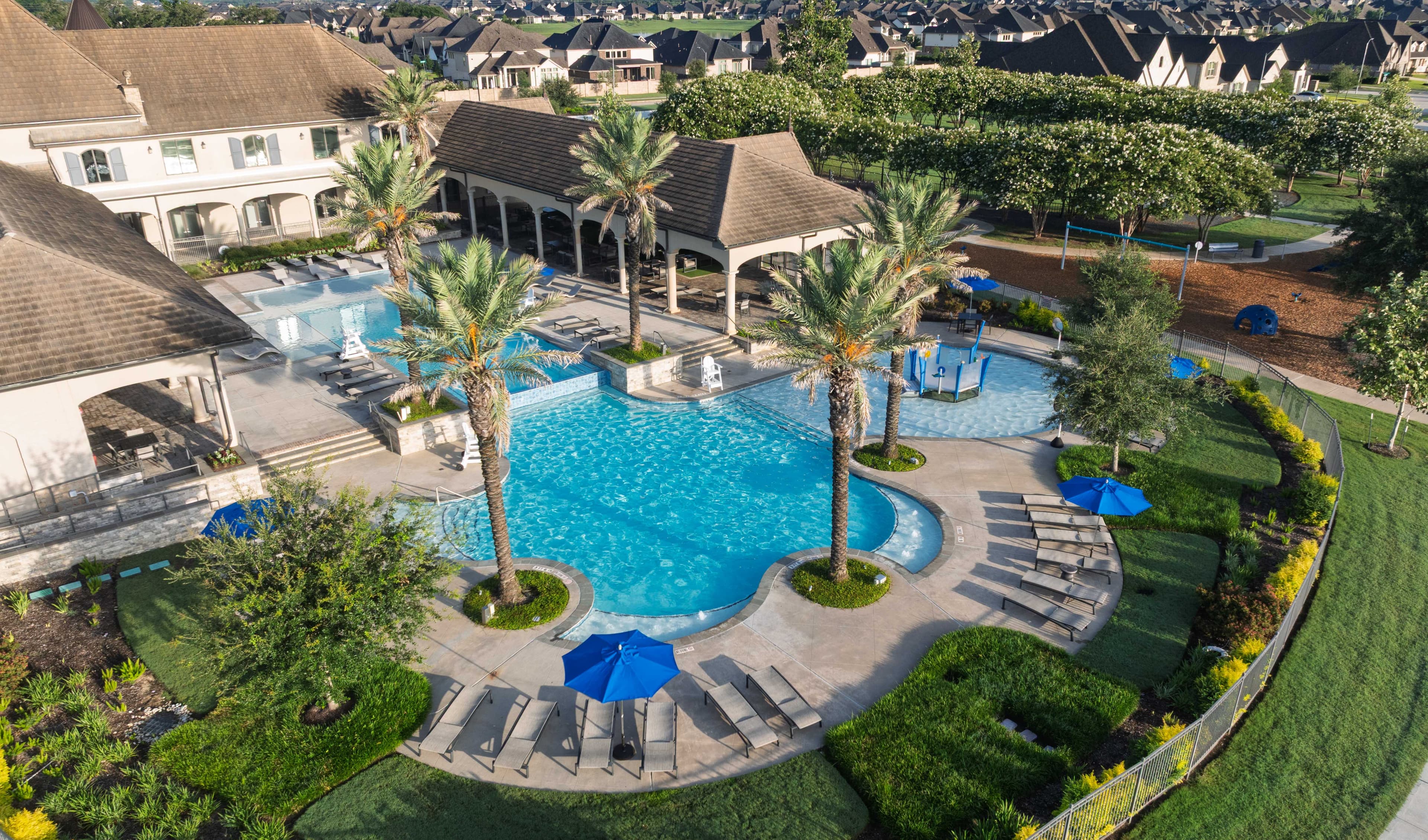 resort-style pool with covered areas