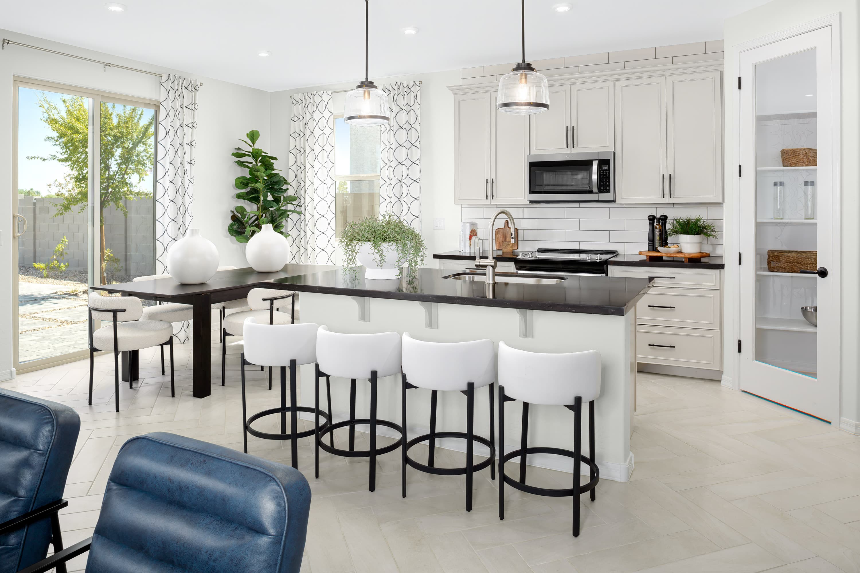 kitchen with large island and barstools