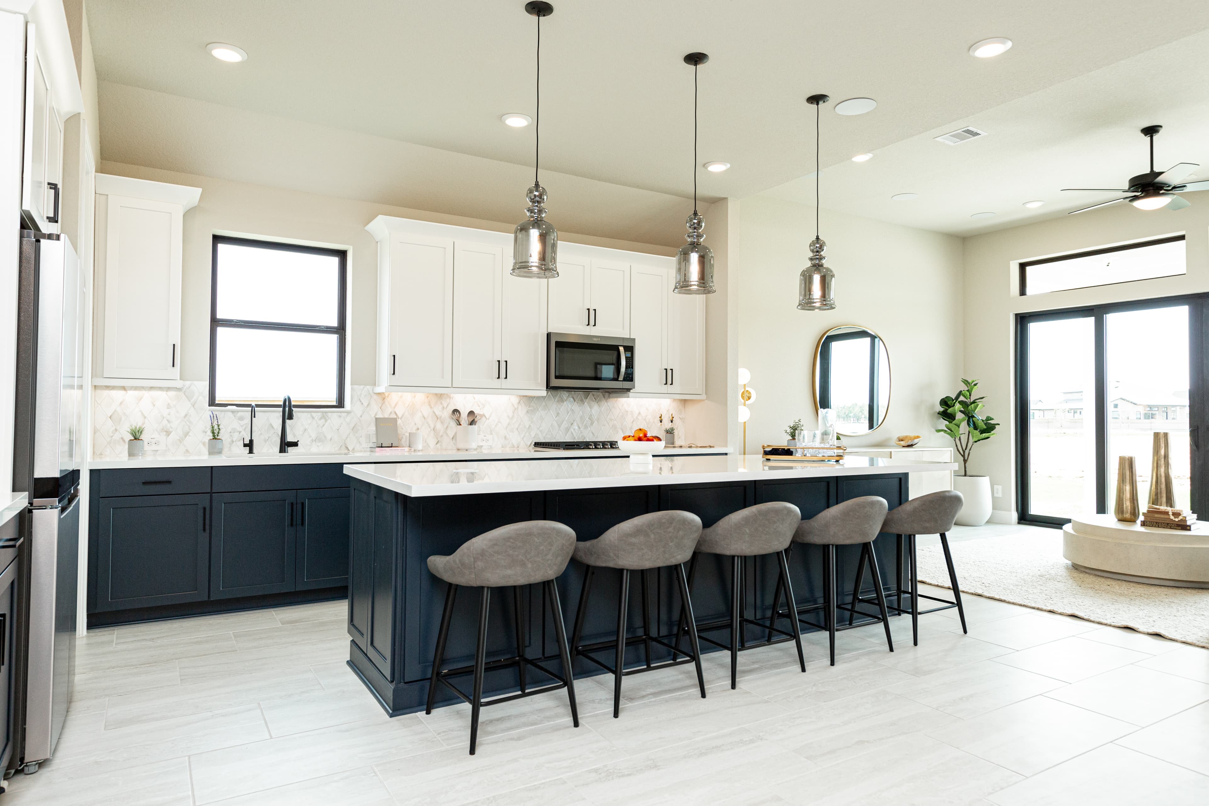 kitchen with large island and spacious cabinetry