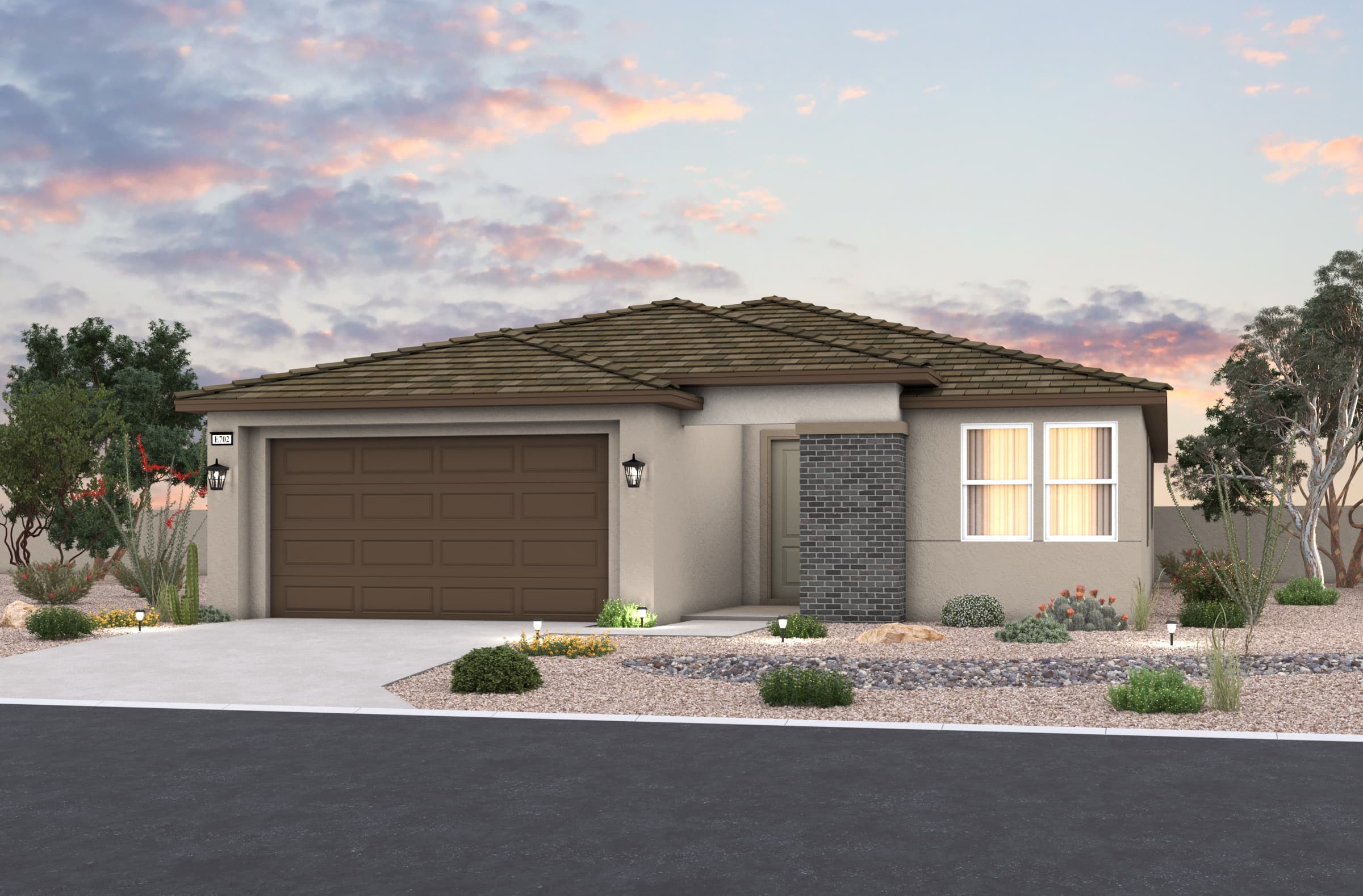 home exterior with stucco & brick