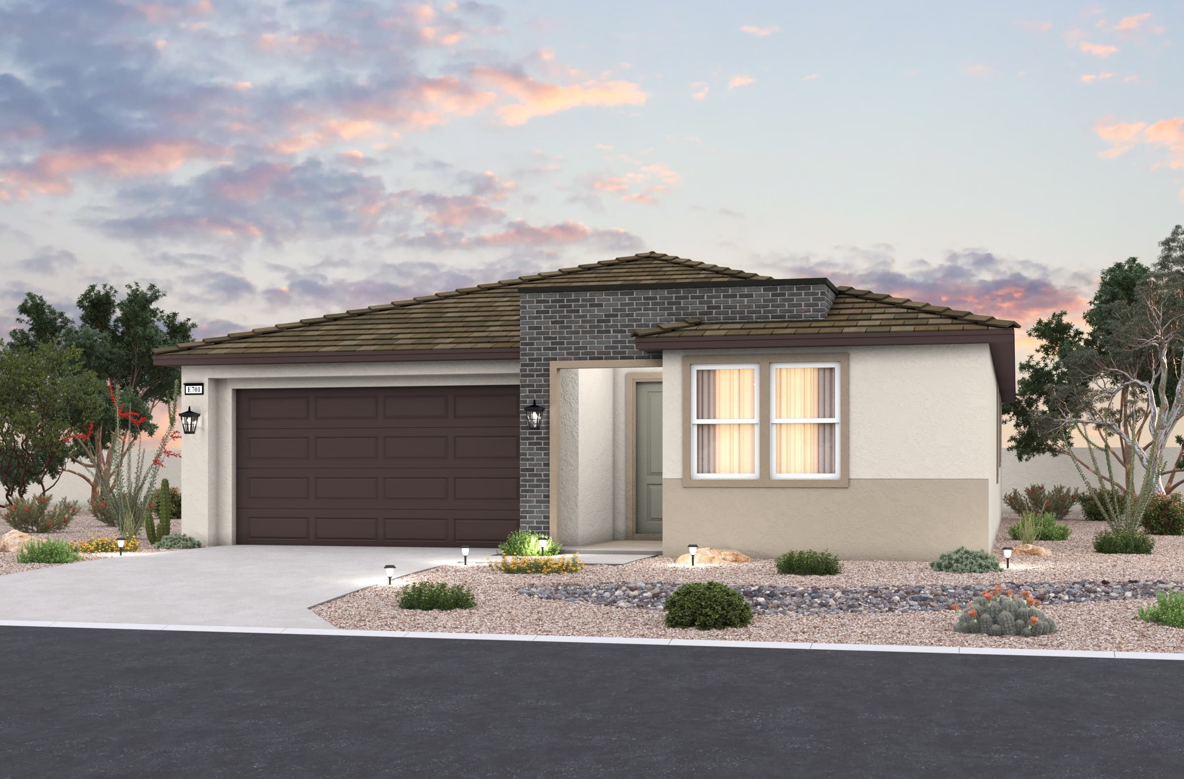 home exterior with stucco & brick