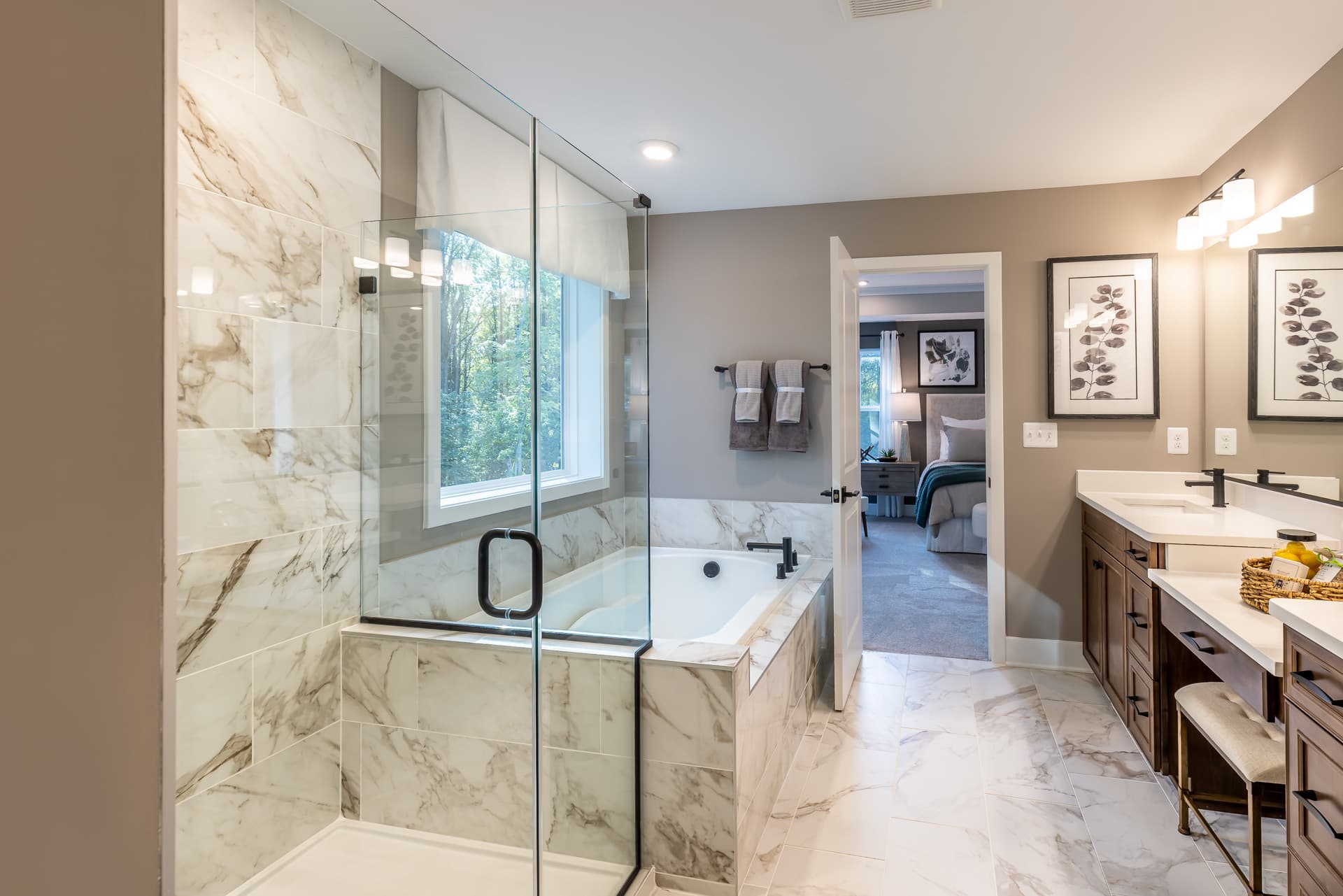 primary bath with a separate soaking tub & shower
