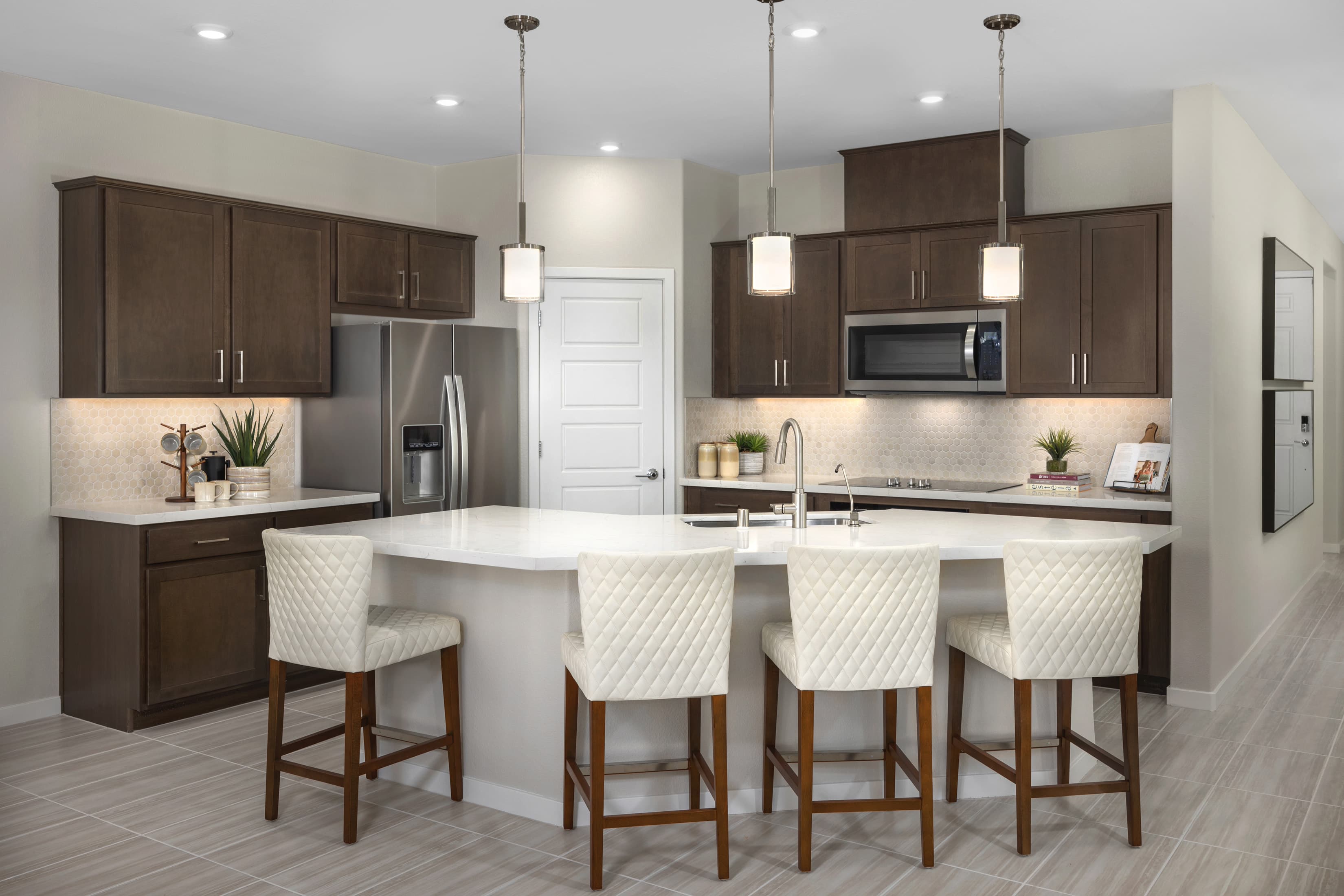 open kitchen with island and spacious cabinets 