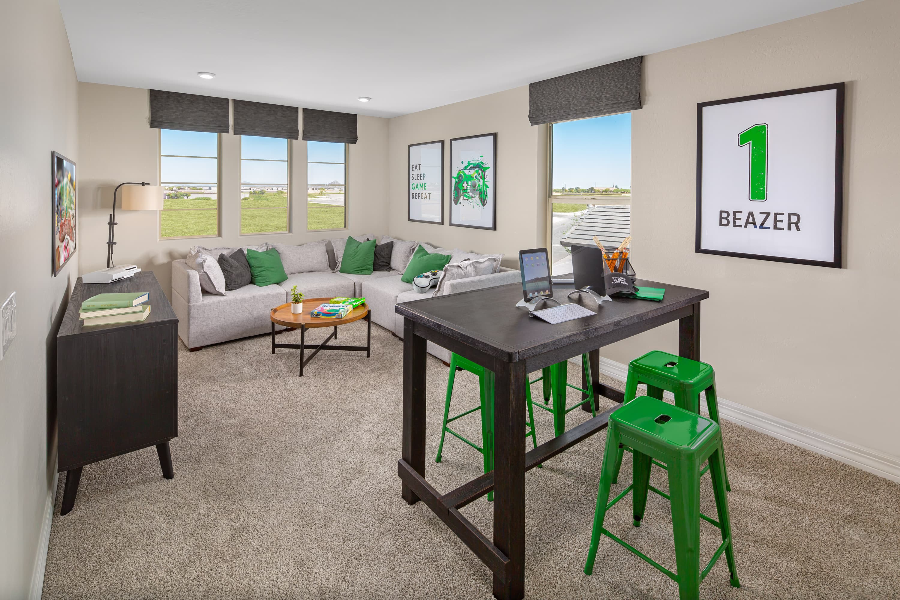 loft area with sofa table