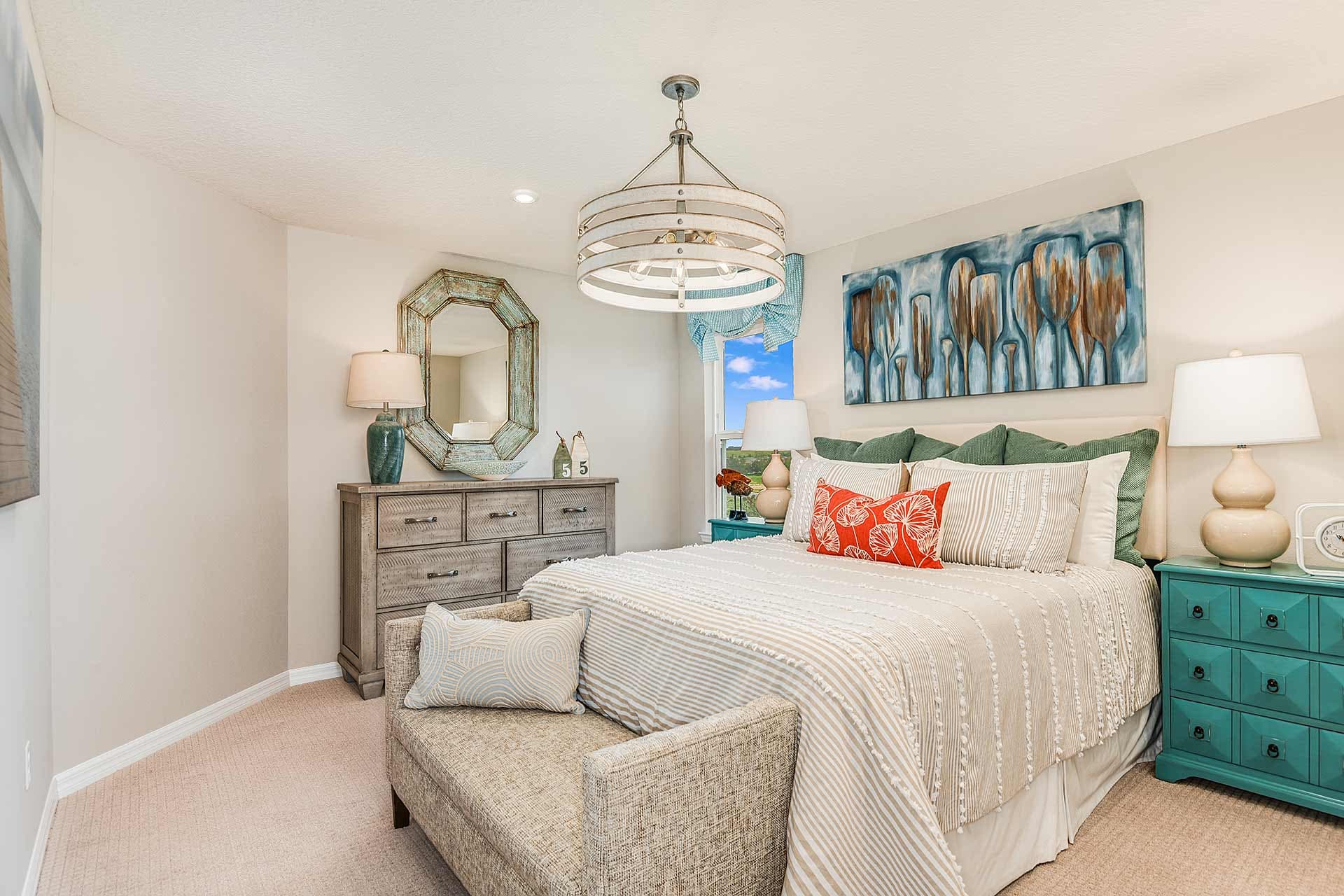 fourth bedroom with bed, bench, and nightstands