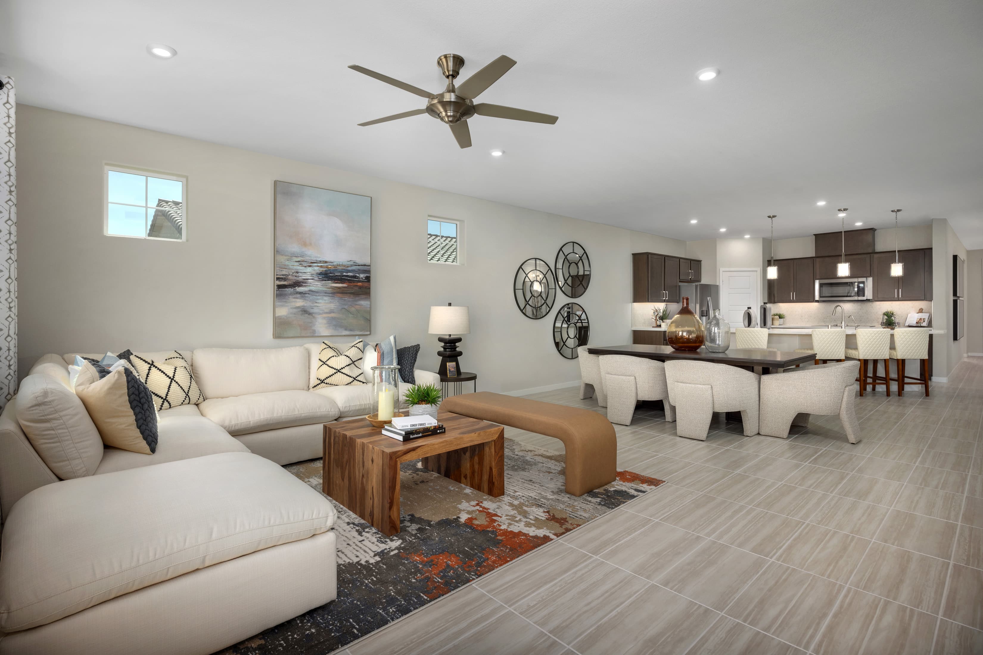open great room and kitchen with natural light