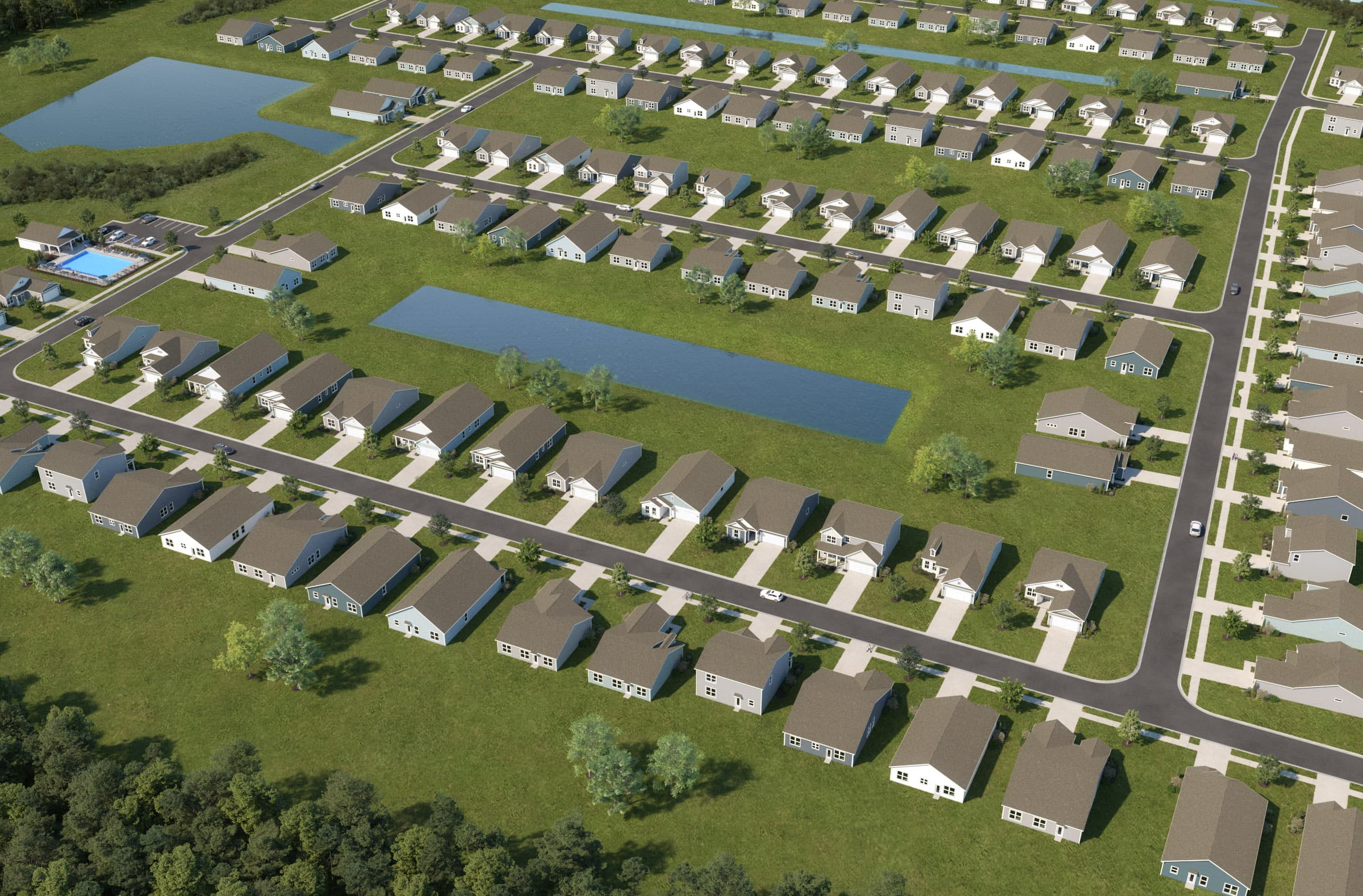 streets with single-family homes and grass