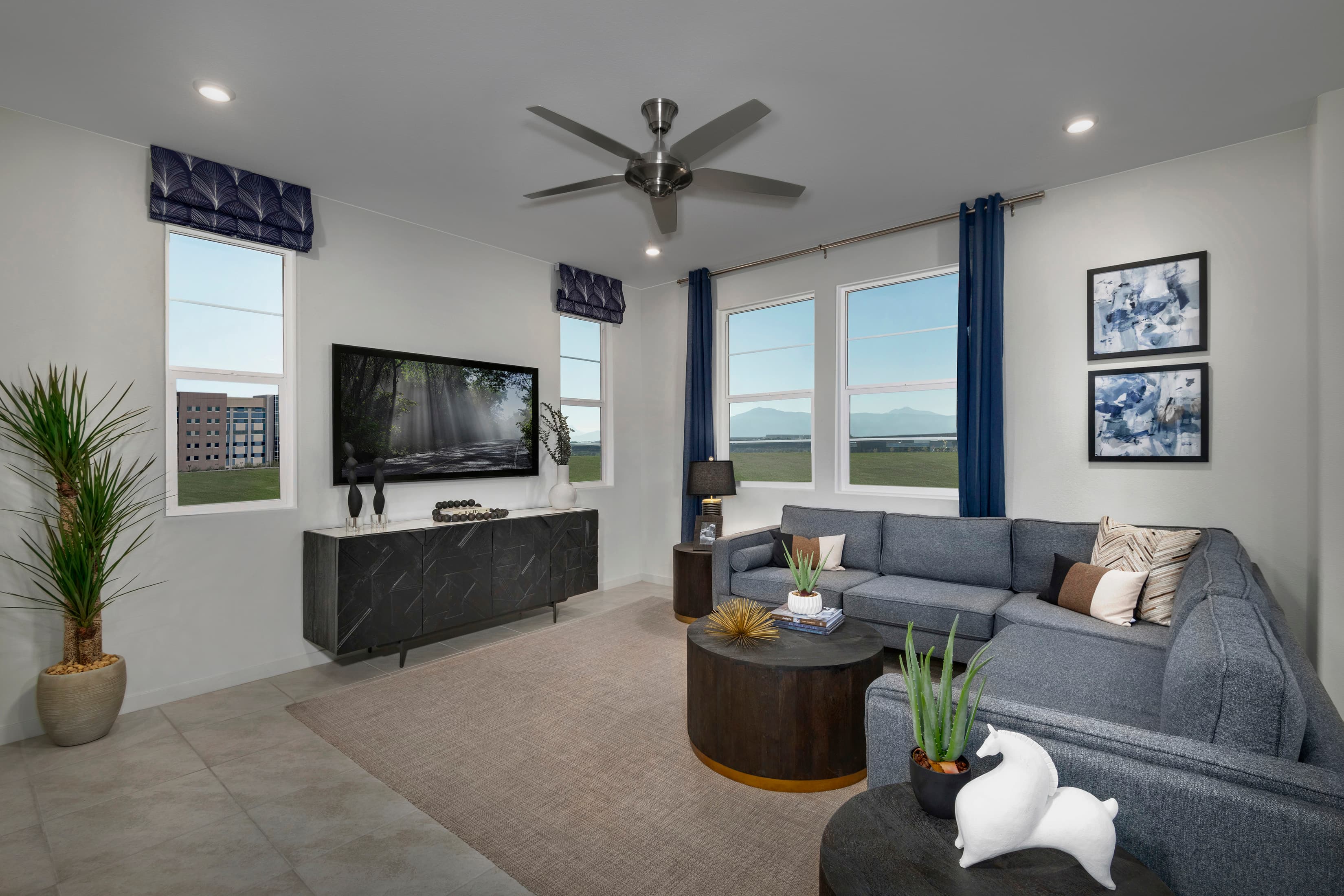 furnished living room with windows