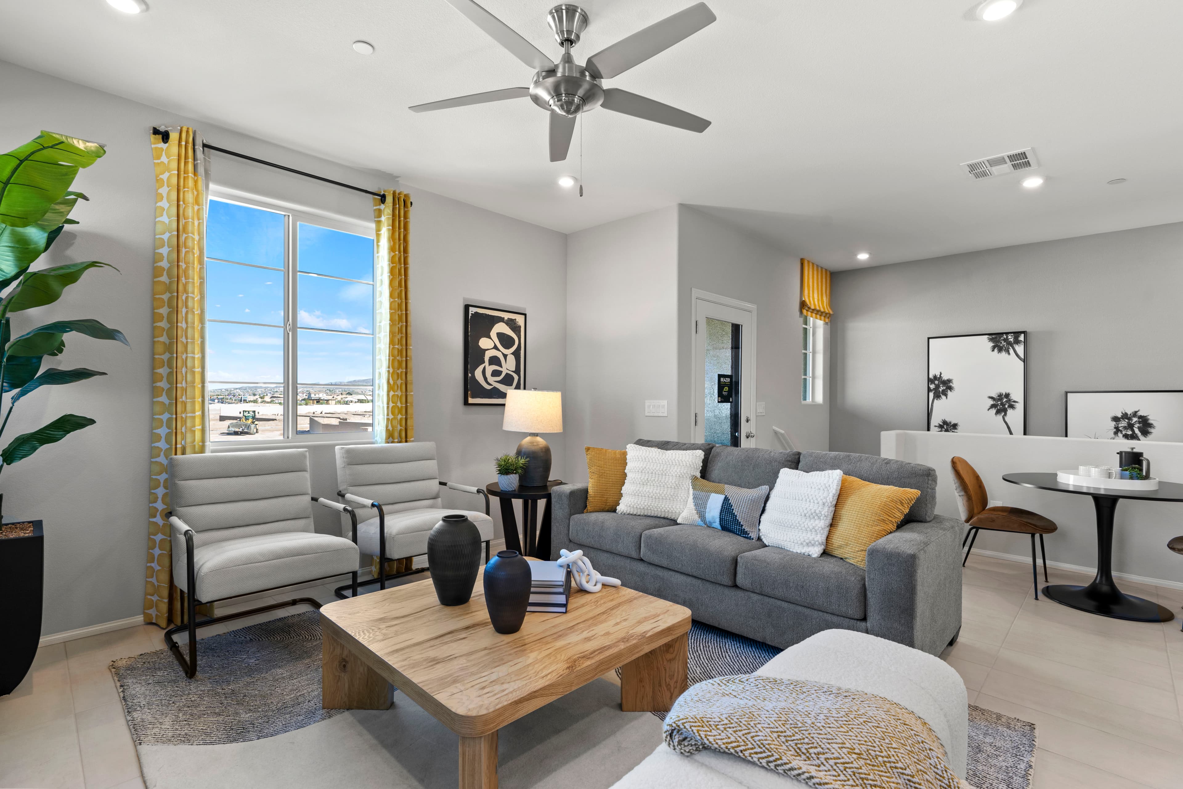 living room with couch and large window