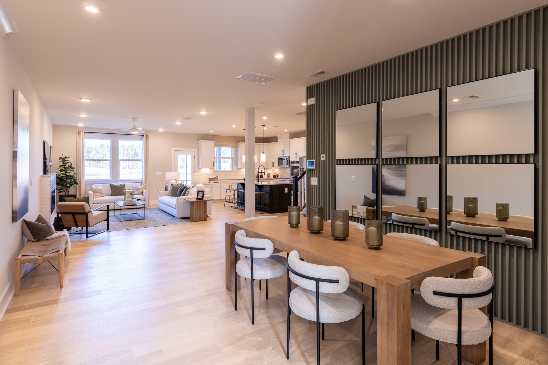 dining area with a dark accent wall
