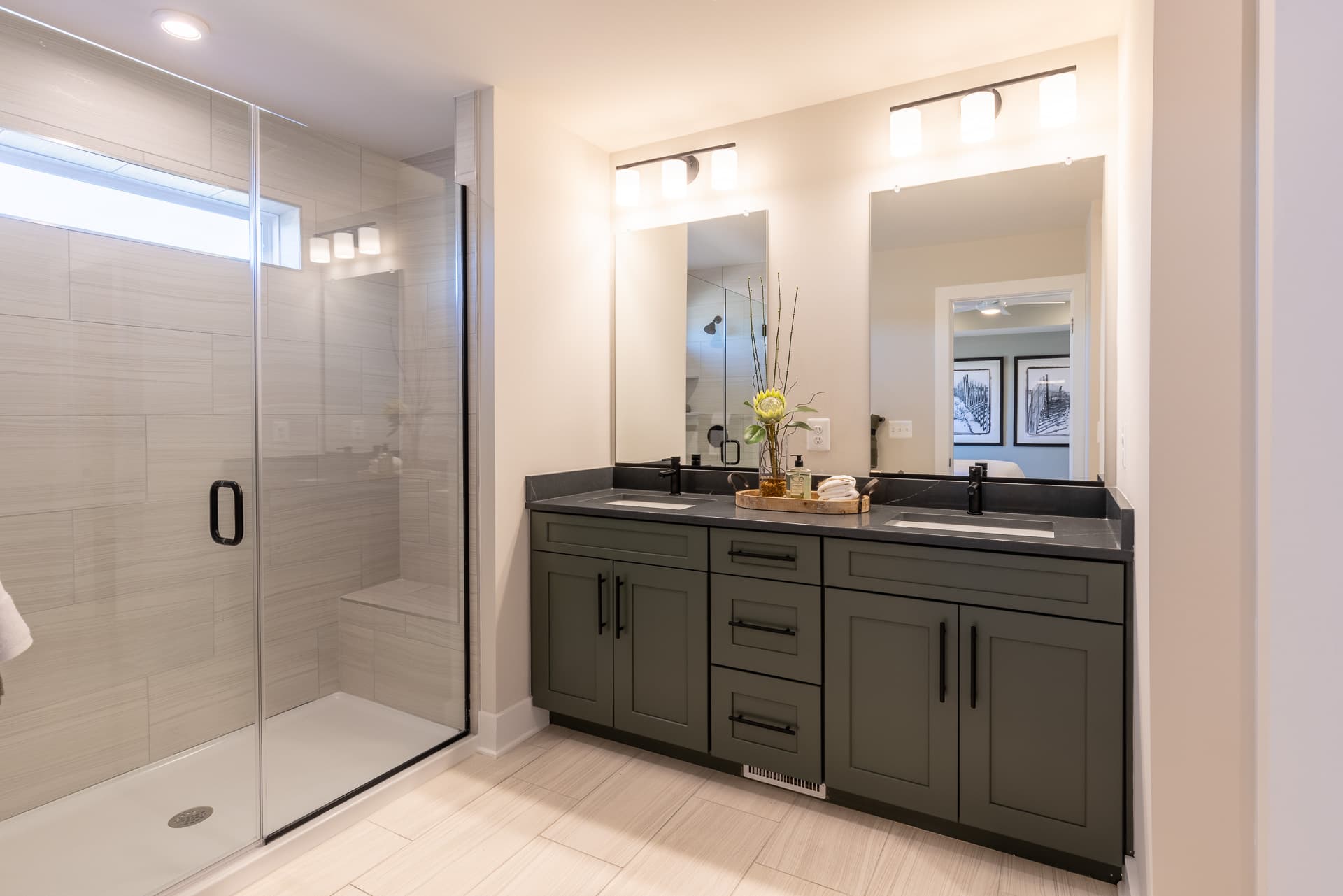 primary bath with an oversized shower