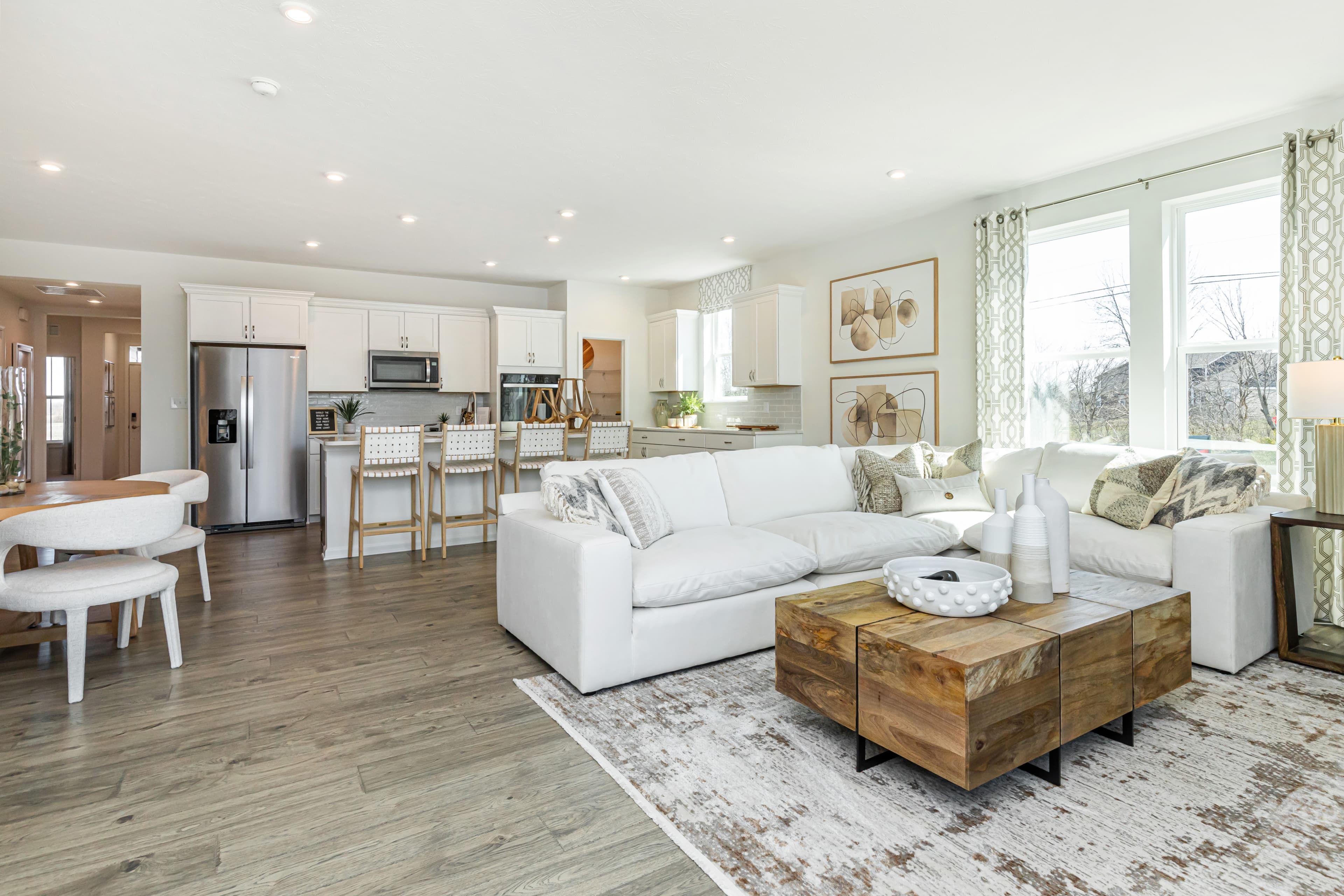 open great room with hardwood floors 
