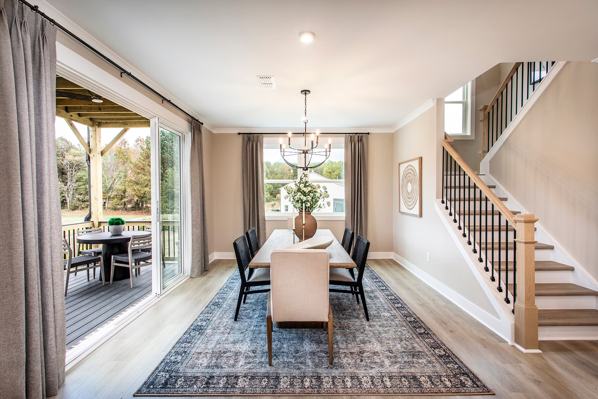 dining room open to kitchen with large table