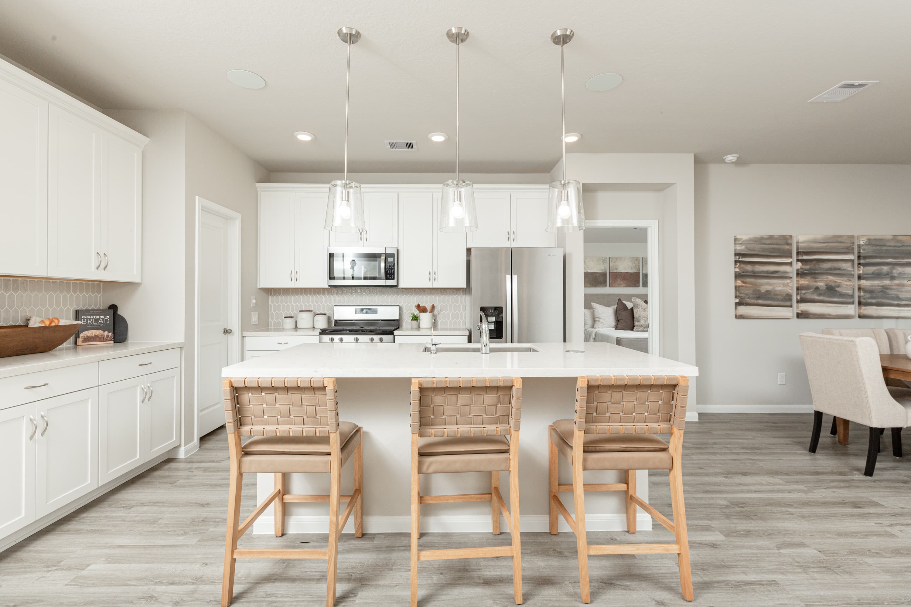 kitchen with glass pendant lighting 