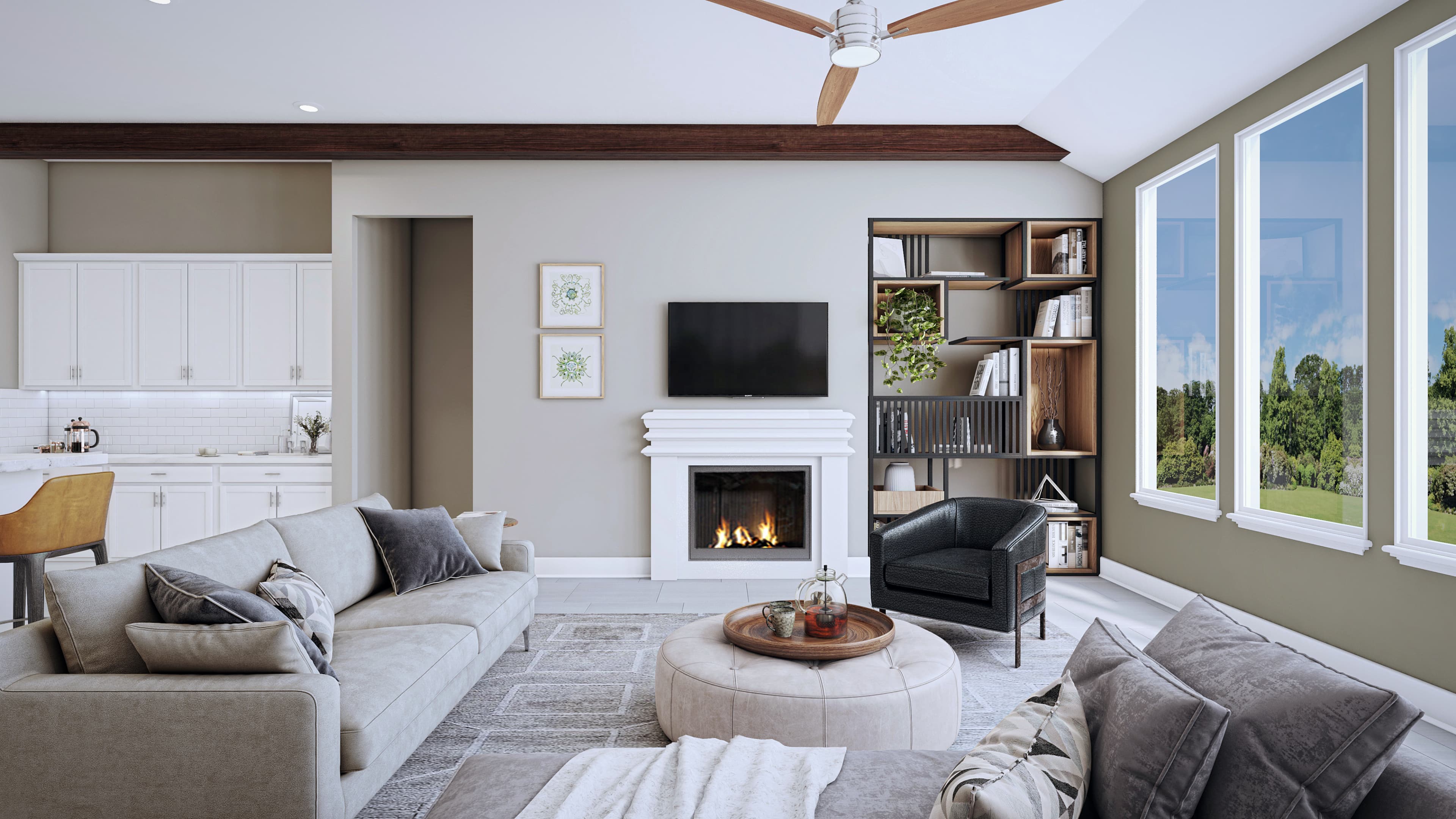 great room with couches & large windows