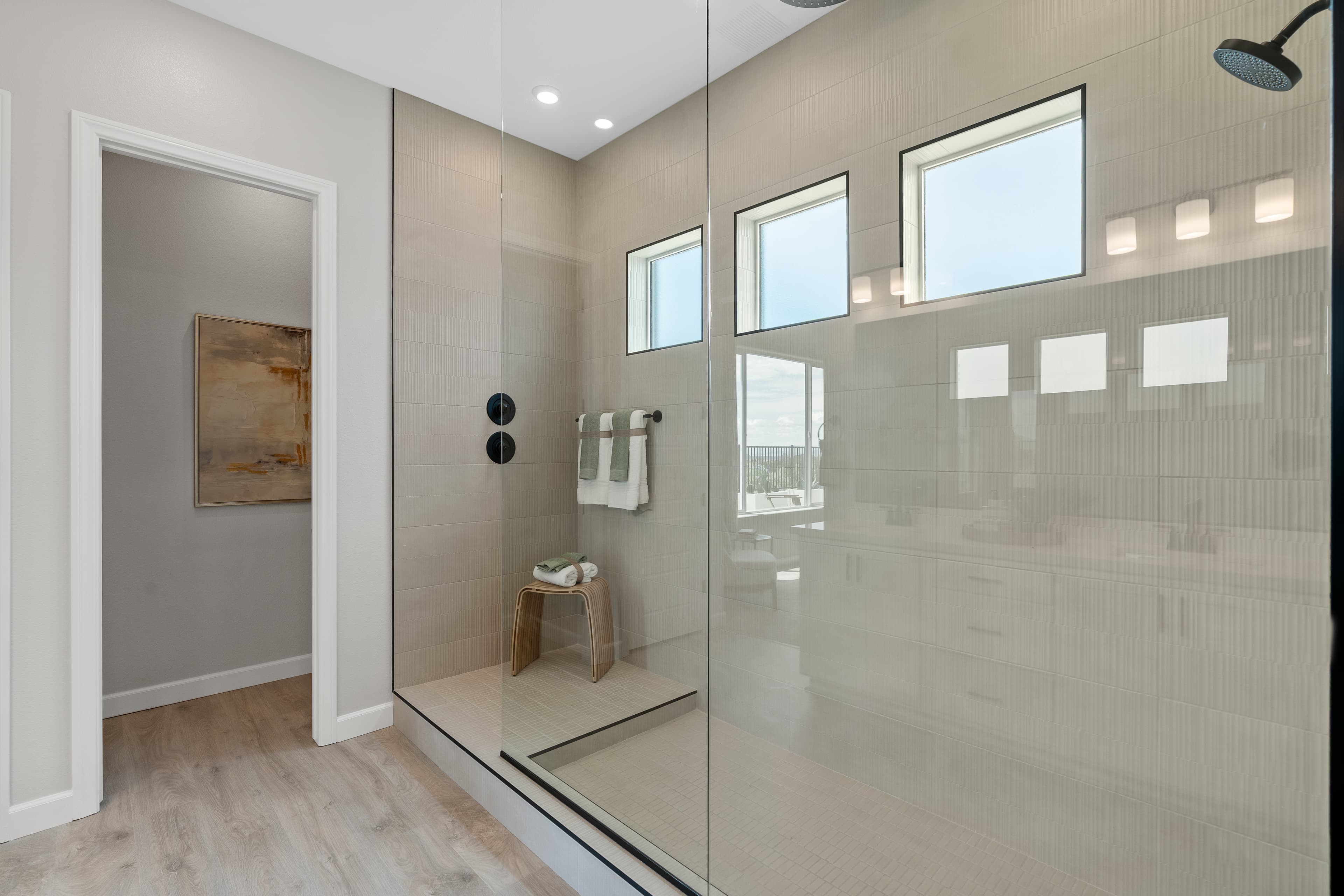 oversized walk-in shower at primary bathroom