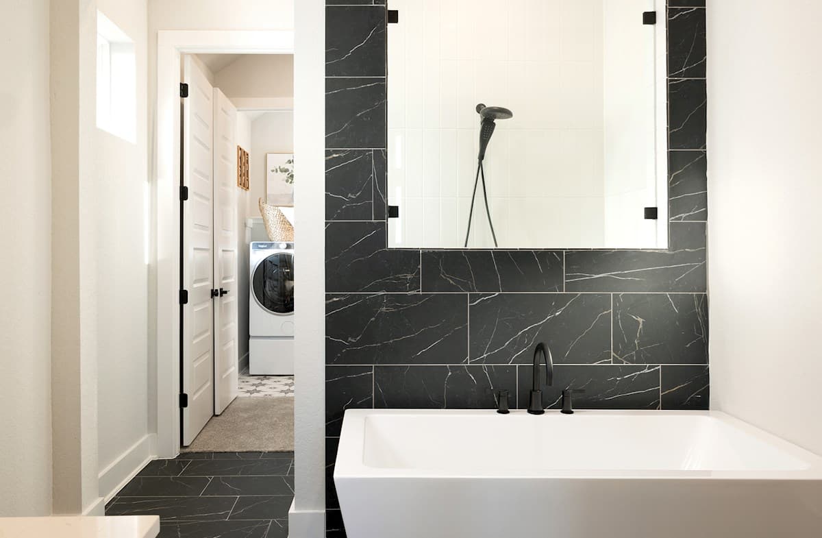 bathroom with soaking tub & a walk-in shower